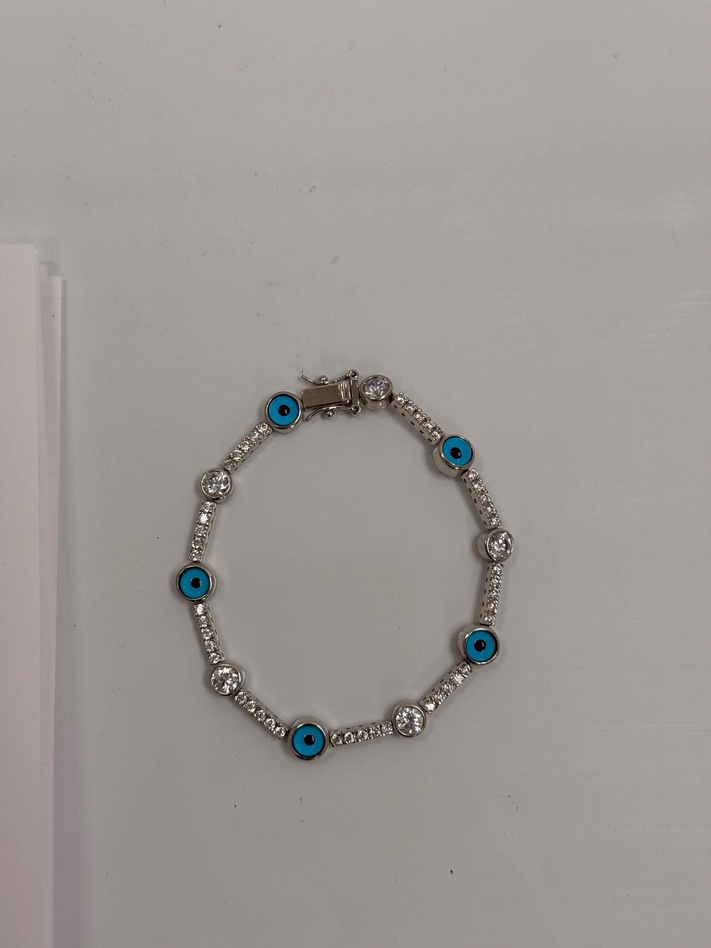Sterling Silver Evil Eye Bracelet | 925 Silver | Blue Enamel | CZ | 7.5 Inch | Protection Bracelet