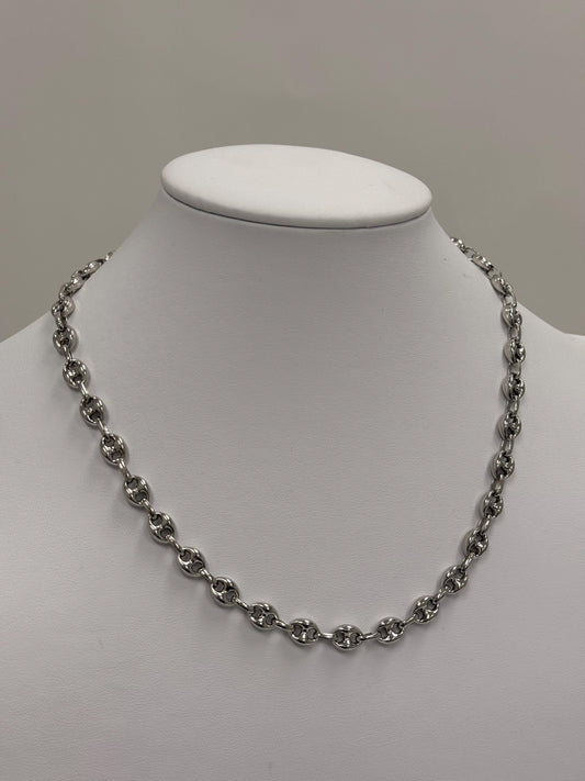 Sterling Silver Puffed Mariner Chain Necklace | 925 Silver | 18 Inch | 7.13mm | Anchor Link