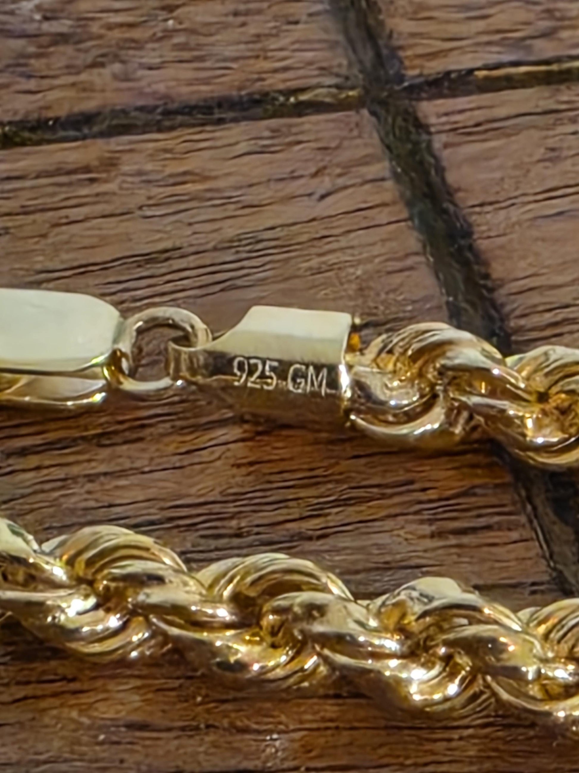 Gold Rope Chain Necklace for Women | 18 Inch 925 Sterling Silver | 5mm Thick Gold Plated Rope Chain