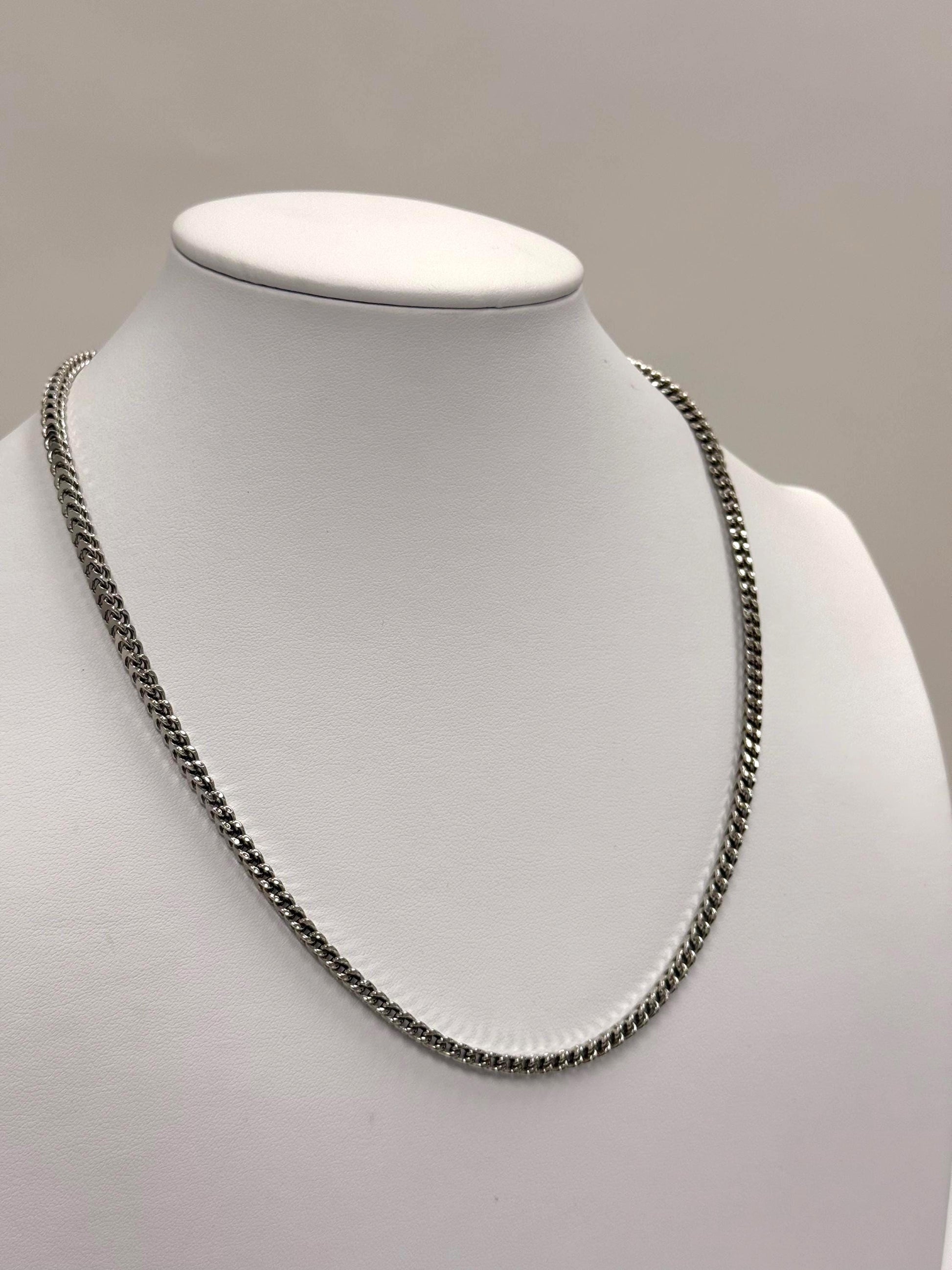 Sterling Silver Cuban Link Necklace | 19 Inch 925 Silver | 3mm Cuban Chain for Women