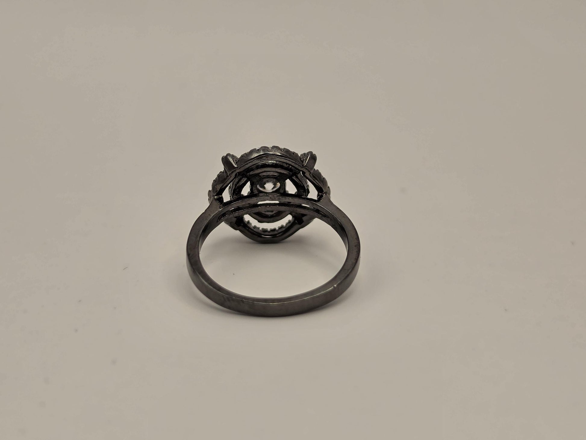 Black Rhodium Sterling Silver CZ Halo Ring, Oxidized Floral Cluster 925 Size 6