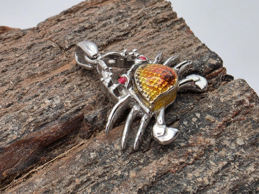 925 Sterling Silver Crab Pendant | Cancer Zodiac Charm | Enamel & CZ Detail