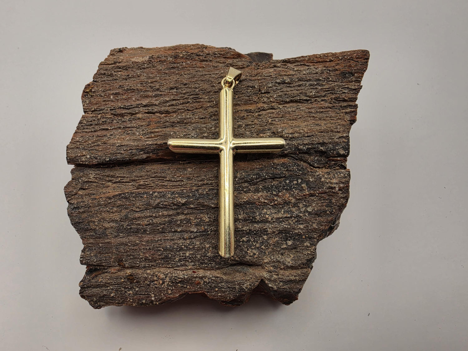 Gold Plated Sterling Silver Slim Cross Pendant | Tubular Arms | High Polish | 2" Elongated