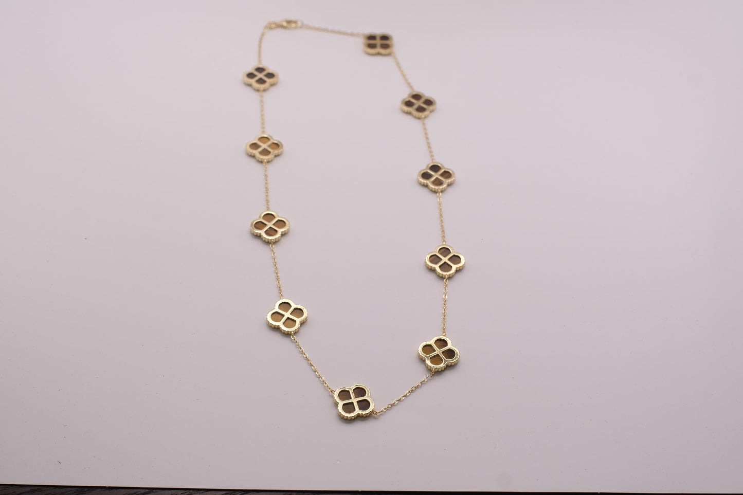 Gold Plated Sterling Silver Brown Clover Necklace | Station Necklace | 18" 20"