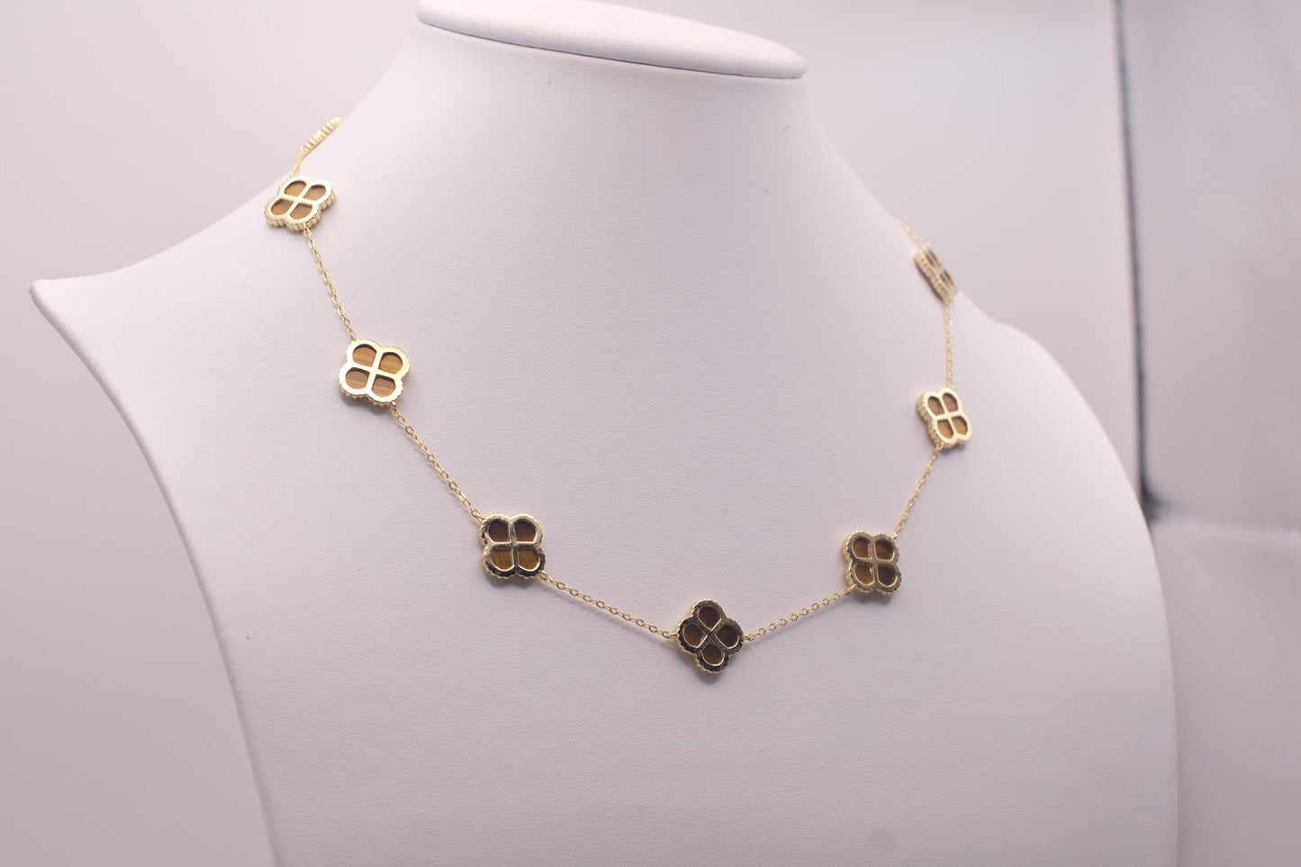 Gold Plated Sterling Silver Brown Clover Necklace | Station Necklace | 18" 20"