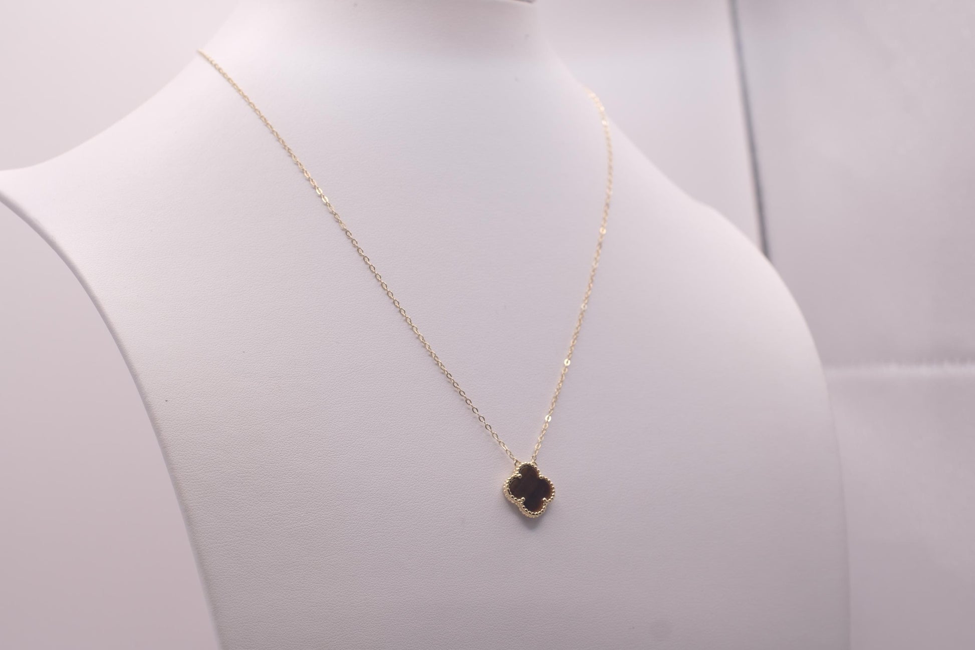 Gold Plated Sterling Silver Single Clover Pendant Necklace | 14mm Charm | 18" Chain