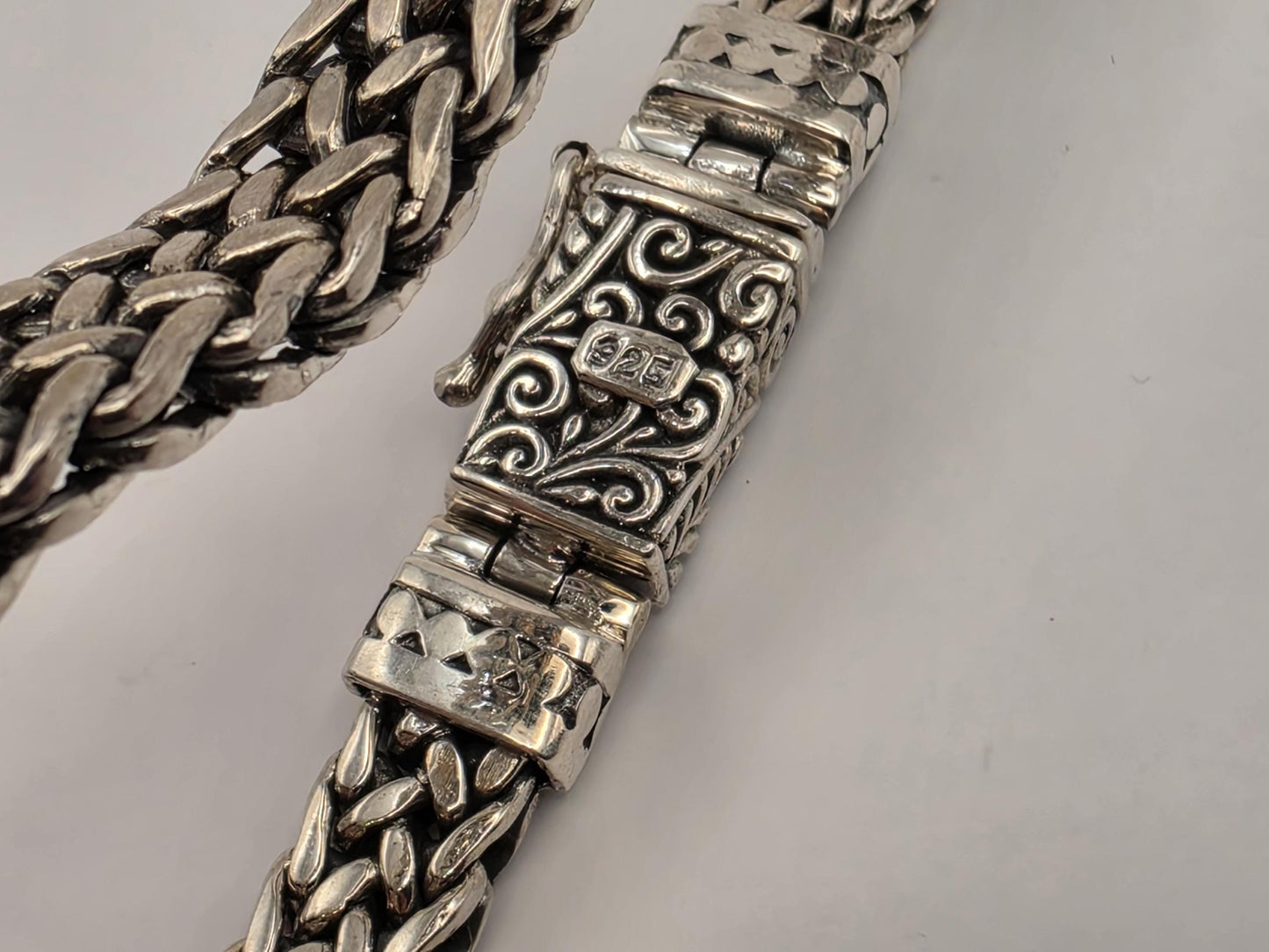 925 Sterling Silver Tight Weave Bracelet | Dense Foxtail | Engraved Clasp | Heavy 40g