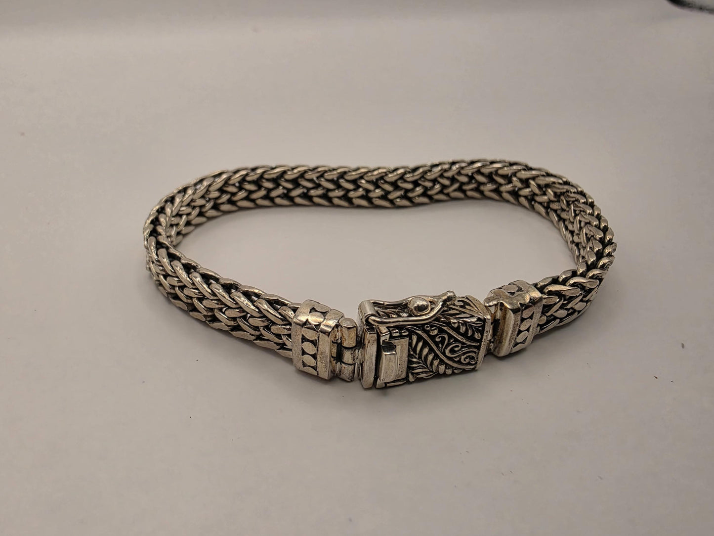 925 Sterling Silver Tight Weave Bracelet | Dense Foxtail | Engraved Clasp | Heavy 40g