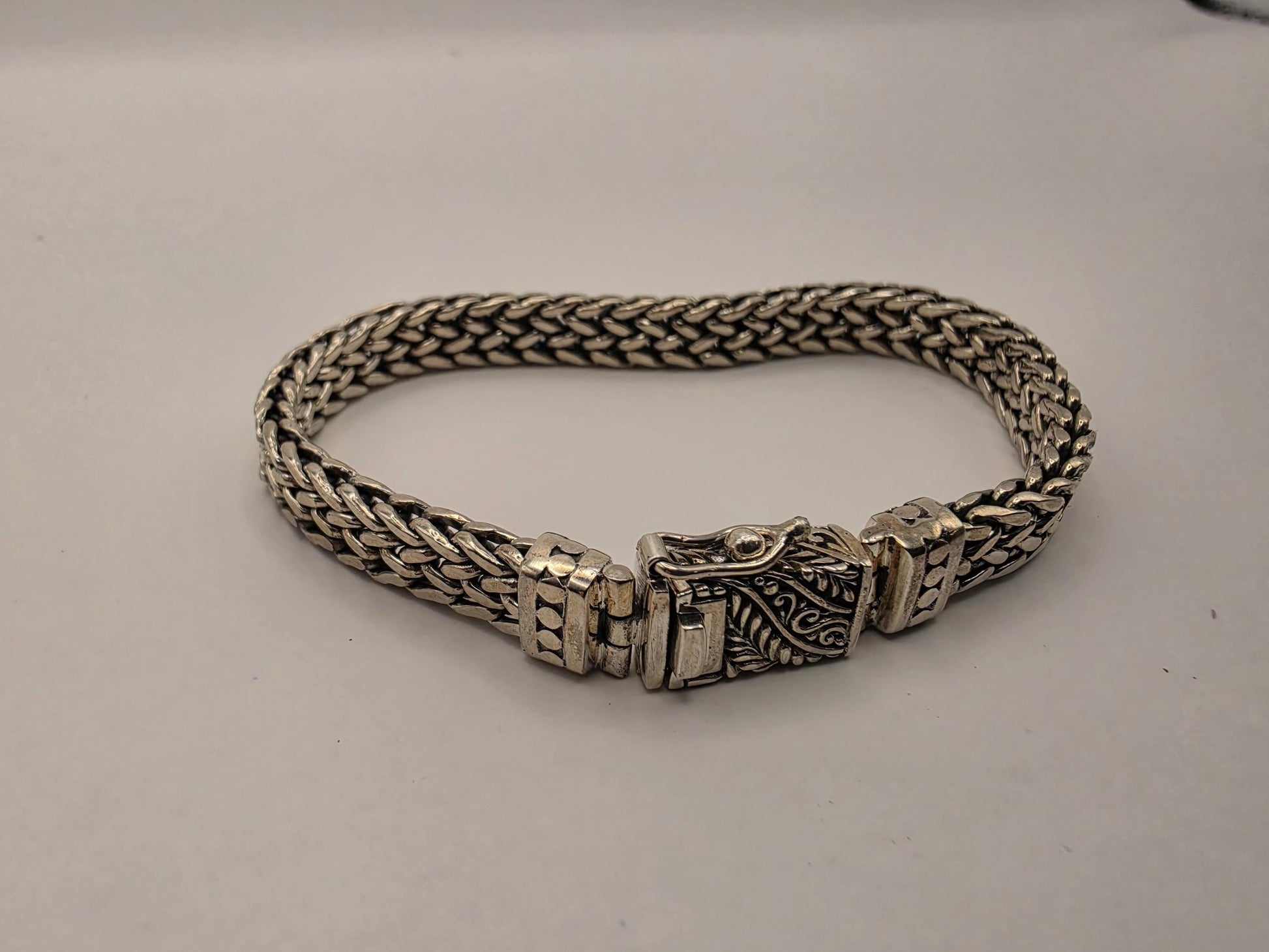 925 Sterling Silver Tight Weave Bracelet | Dense Foxtail | Engraved Clasp | Heavy 40g