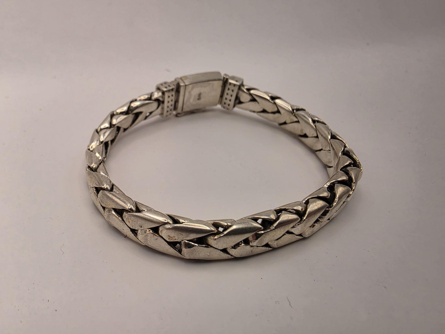 925 Sterling Silver Tulip Scale Bracelet | Polished Link | Heavy 60g | 8.5in