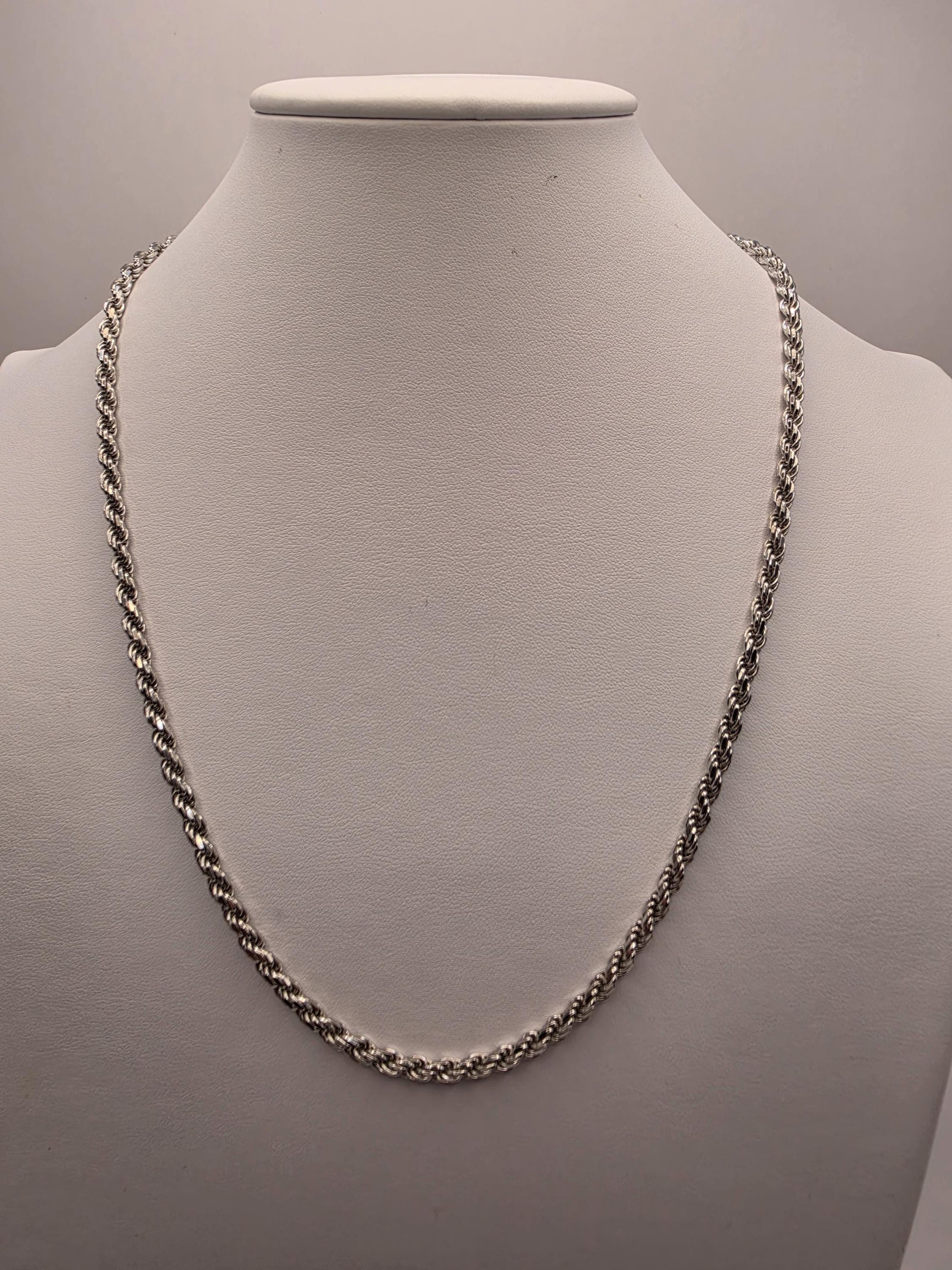 Sterling Silver Rope Chain Necklace | 925 Silver 3mm Twisted Chain 22 Inch
