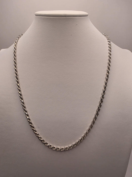 Sterling Silver Rope Chain Necklace | 925 Silver 3mm Twisted Chain 22 Inch