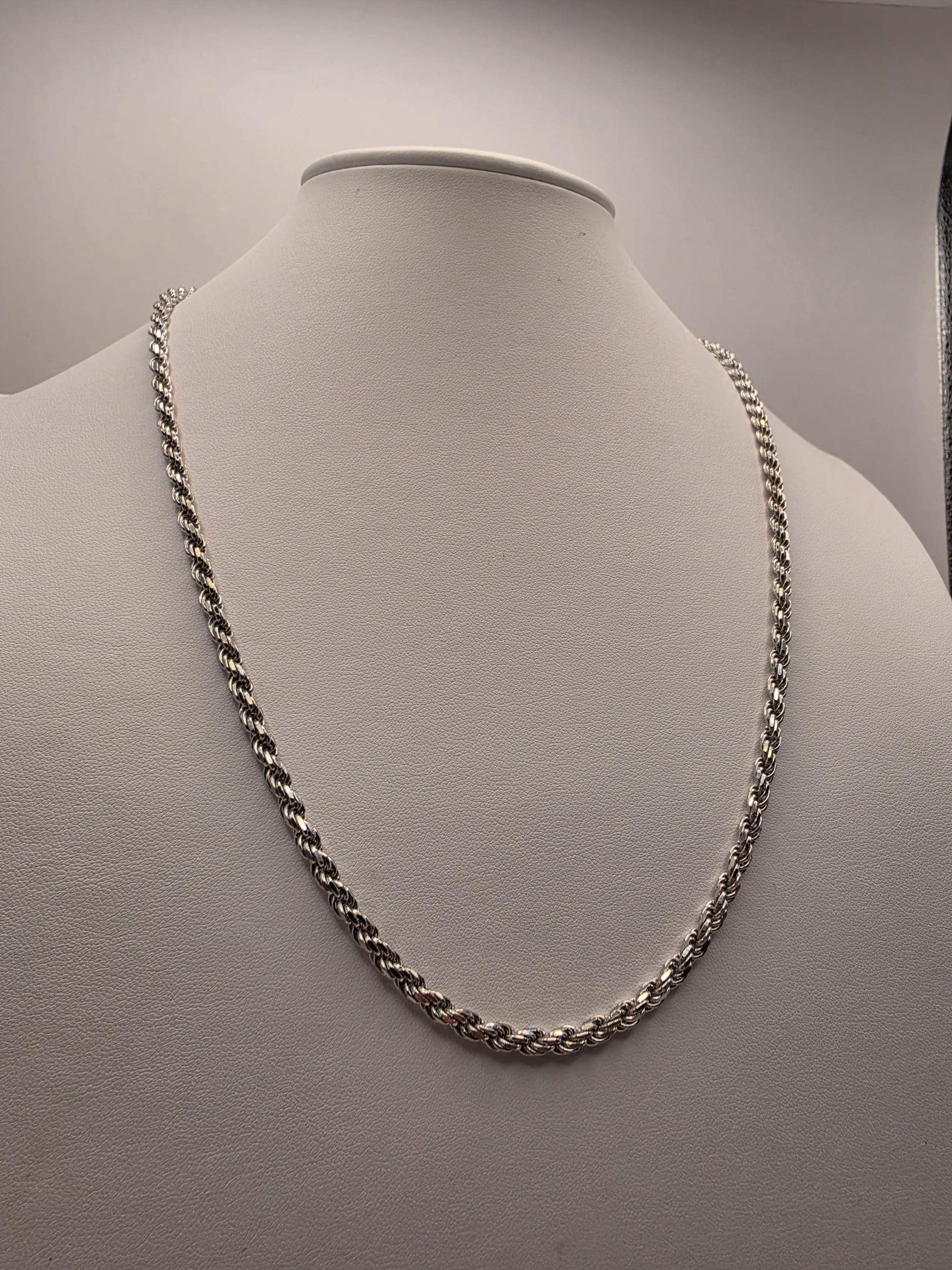 Sterling Silver Rope Chain Necklace | 925 Silver 3mm Twisted Chain 22 Inch
