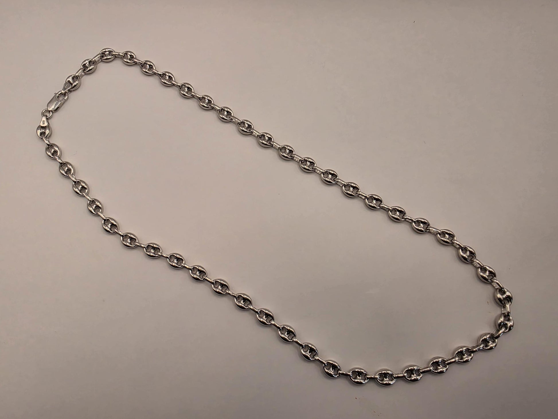 Sterling Silver Mariner Link Necklace | 925 Silver Puffed Oval Link Chain 22 Inch