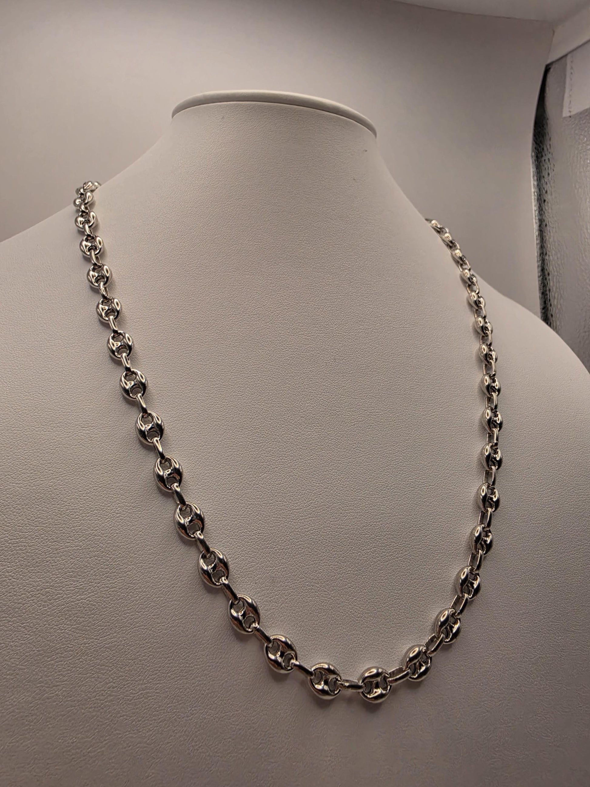 Sterling Silver Mariner Link Necklace | 925 Silver Puffed Oval Link Chain 22 Inch