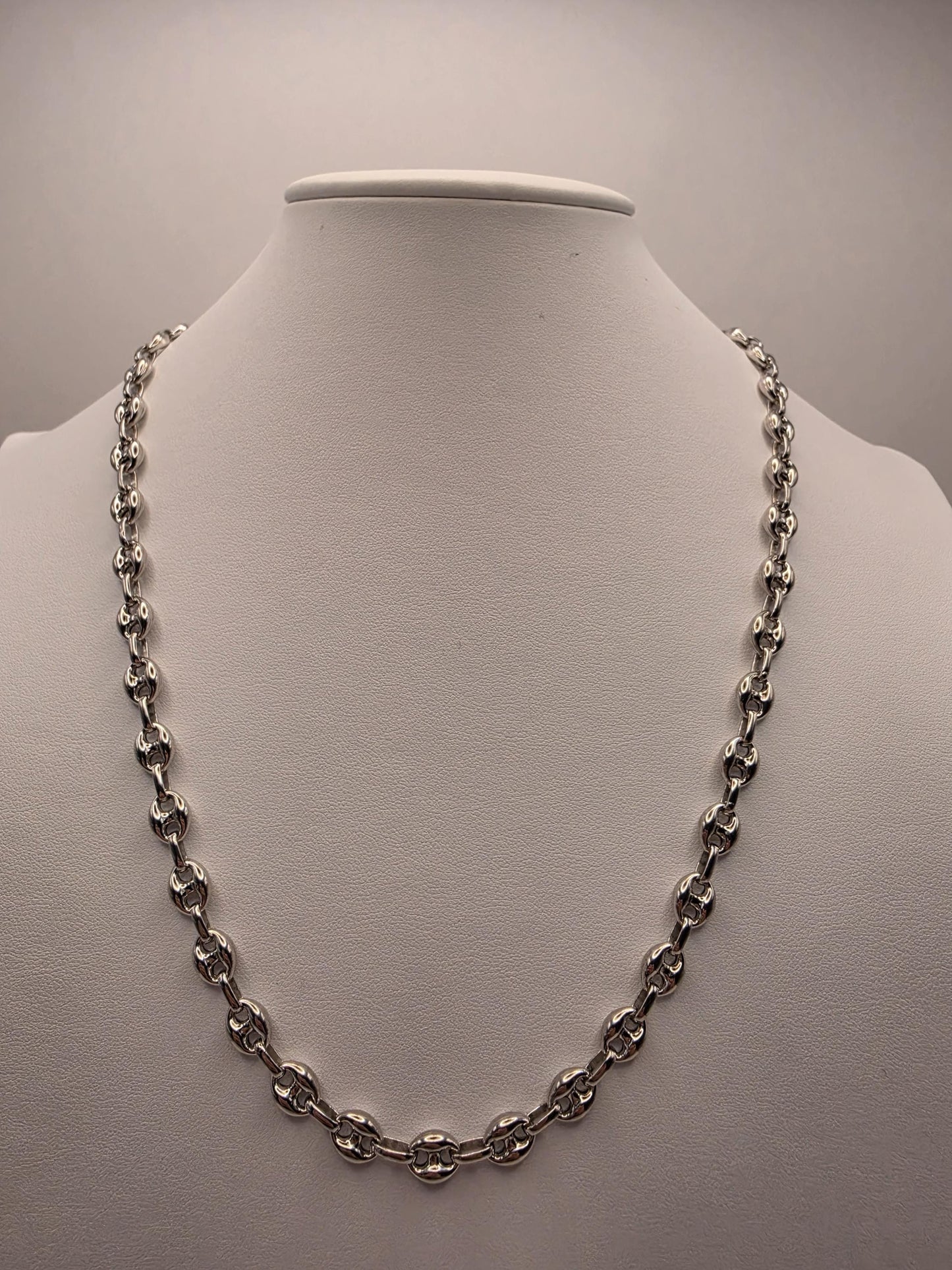 Sterling Silver Mariner Link Necklace | 925 Silver Puffed Oval Link Chain 22 Inch