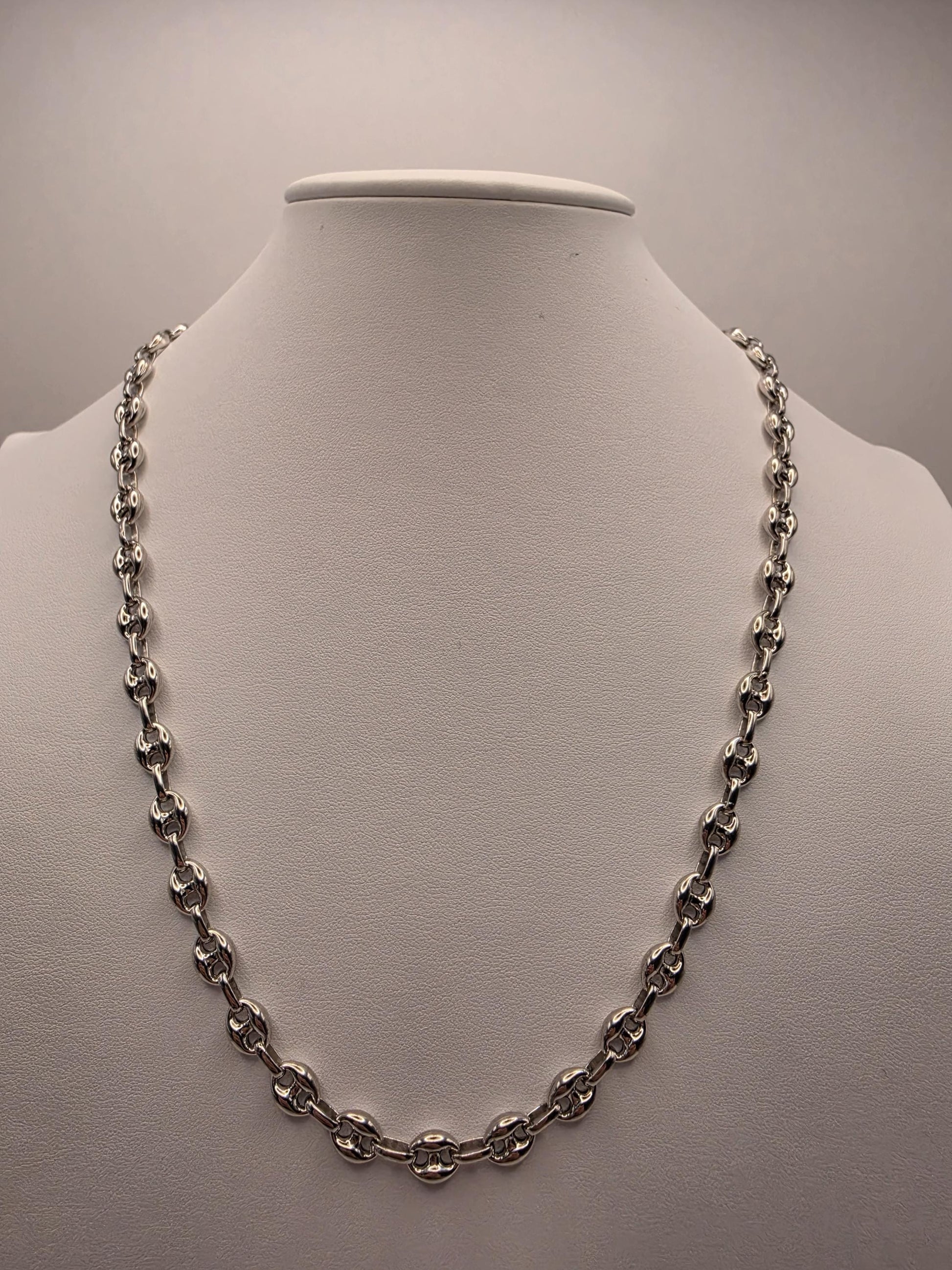 Sterling Silver Mariner Link Necklace | 925 Silver Puffed Oval Link Chain 22 Inch