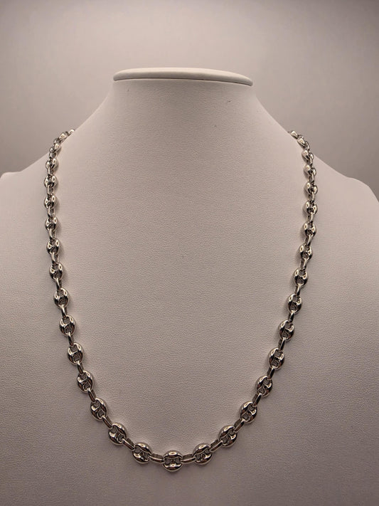 Sterling Silver Mariner Link Necklace | 925 Silver Puffed Oval Link Chain 22 Inch