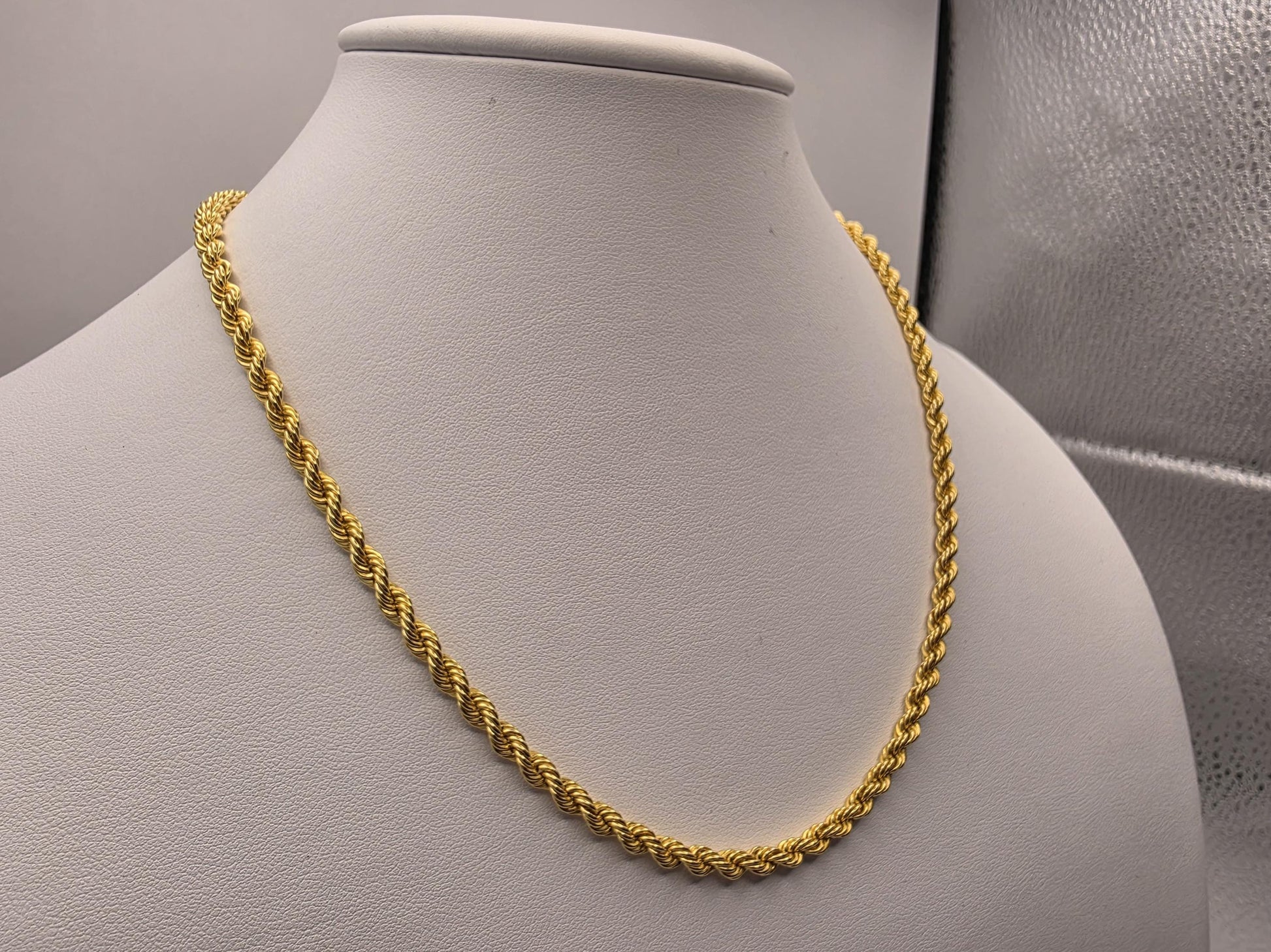 Gold Plated Sterling Silver Rope Chain Necklace — 3.8mm 18 Inch 925