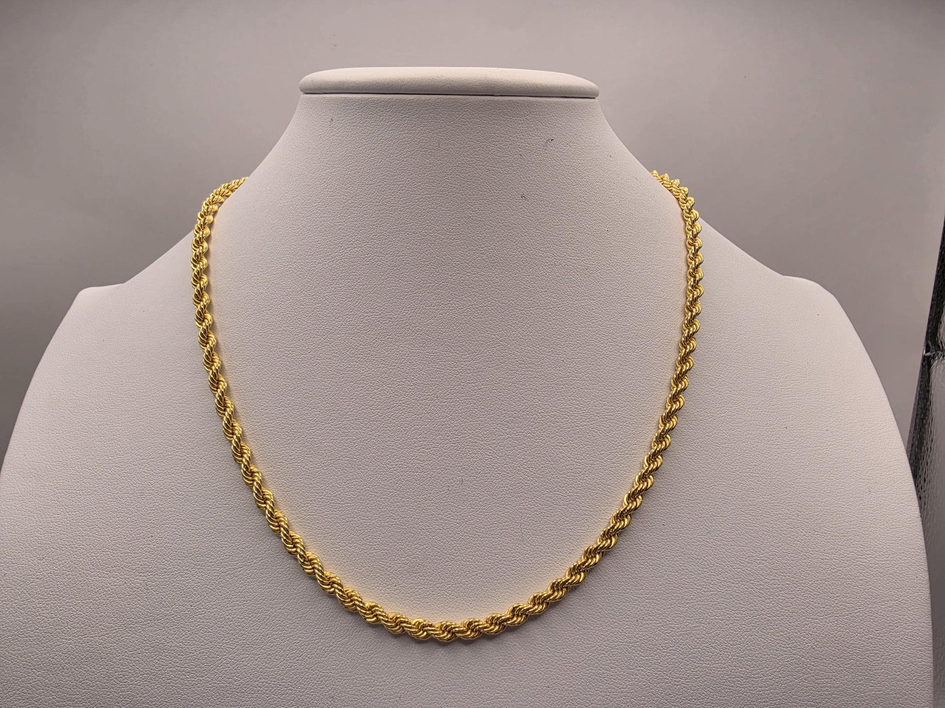 Gold Plated Sterling Silver Rope Chain Necklace — 3.8mm 18 Inch 925