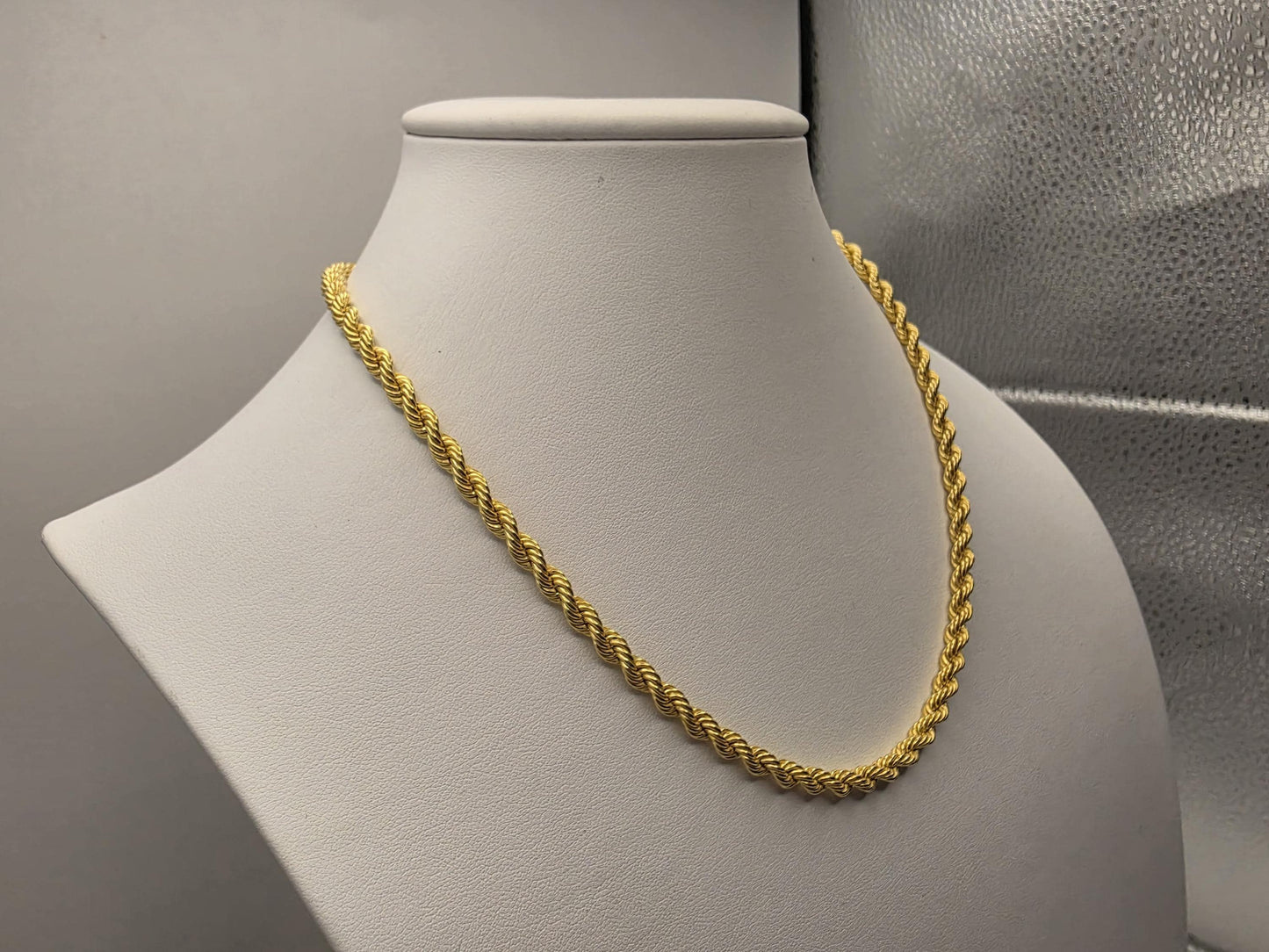 Gold Plated Sterling Silver Rope Chain Necklace — 4mm 18 Inch Heavy 925