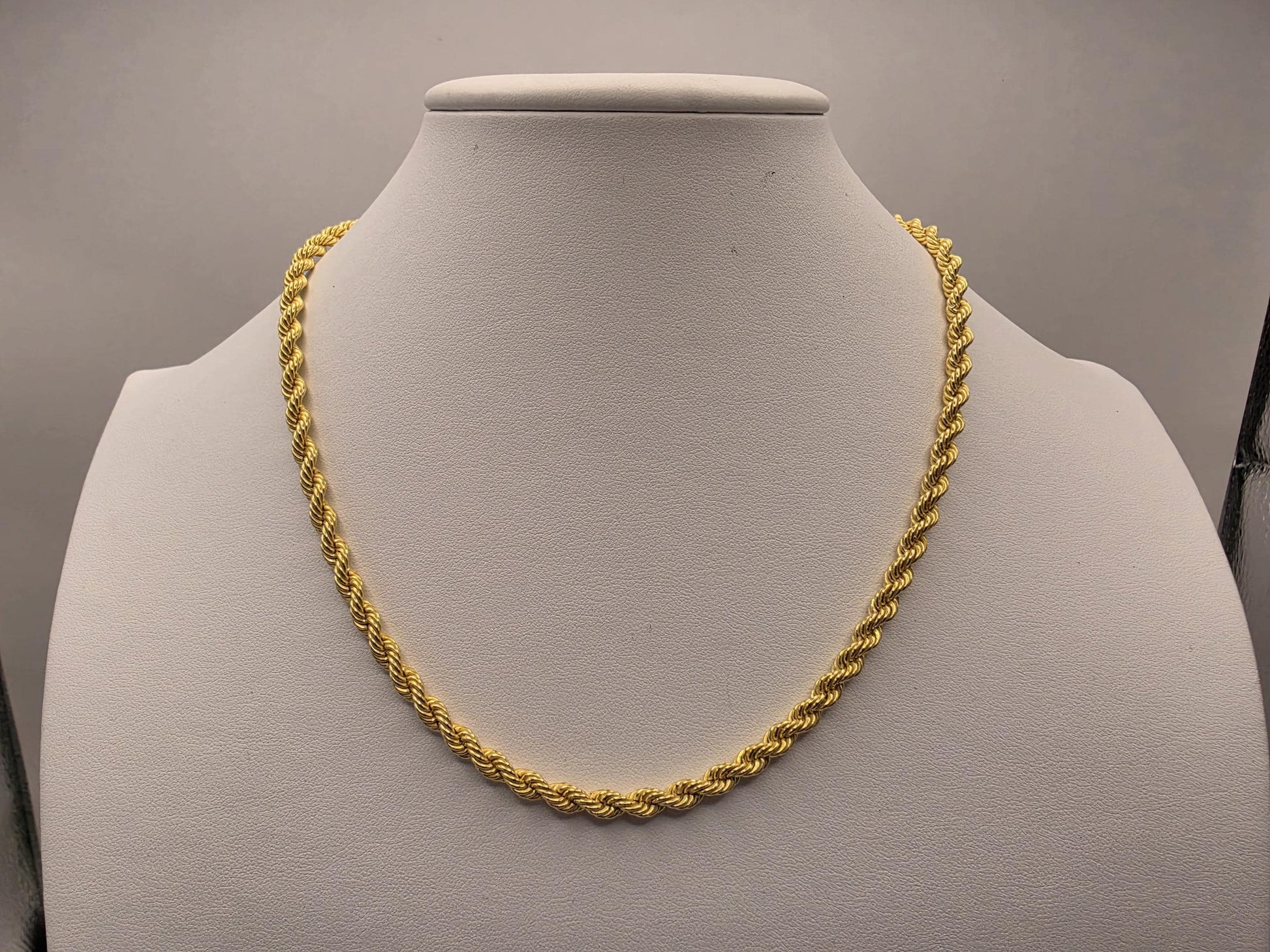 Gold Plated Sterling Silver Rope Chain Necklace — 4mm 18 Inch Heavy 925