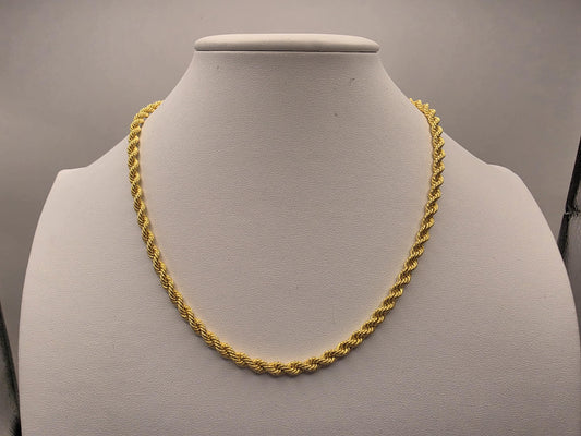 Gold Plated Sterling Silver Rope Chain Necklace — 4mm 18 Inch Heavy 925