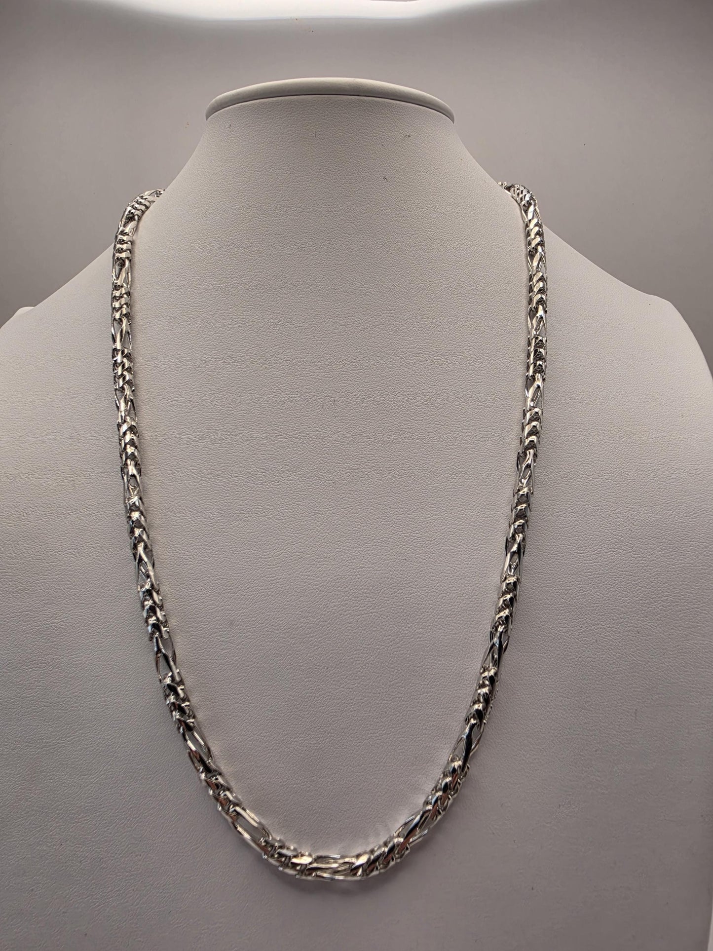 Sterling Silver Figaro Chain Necklace — 5mm 24 Inch Heavy 925