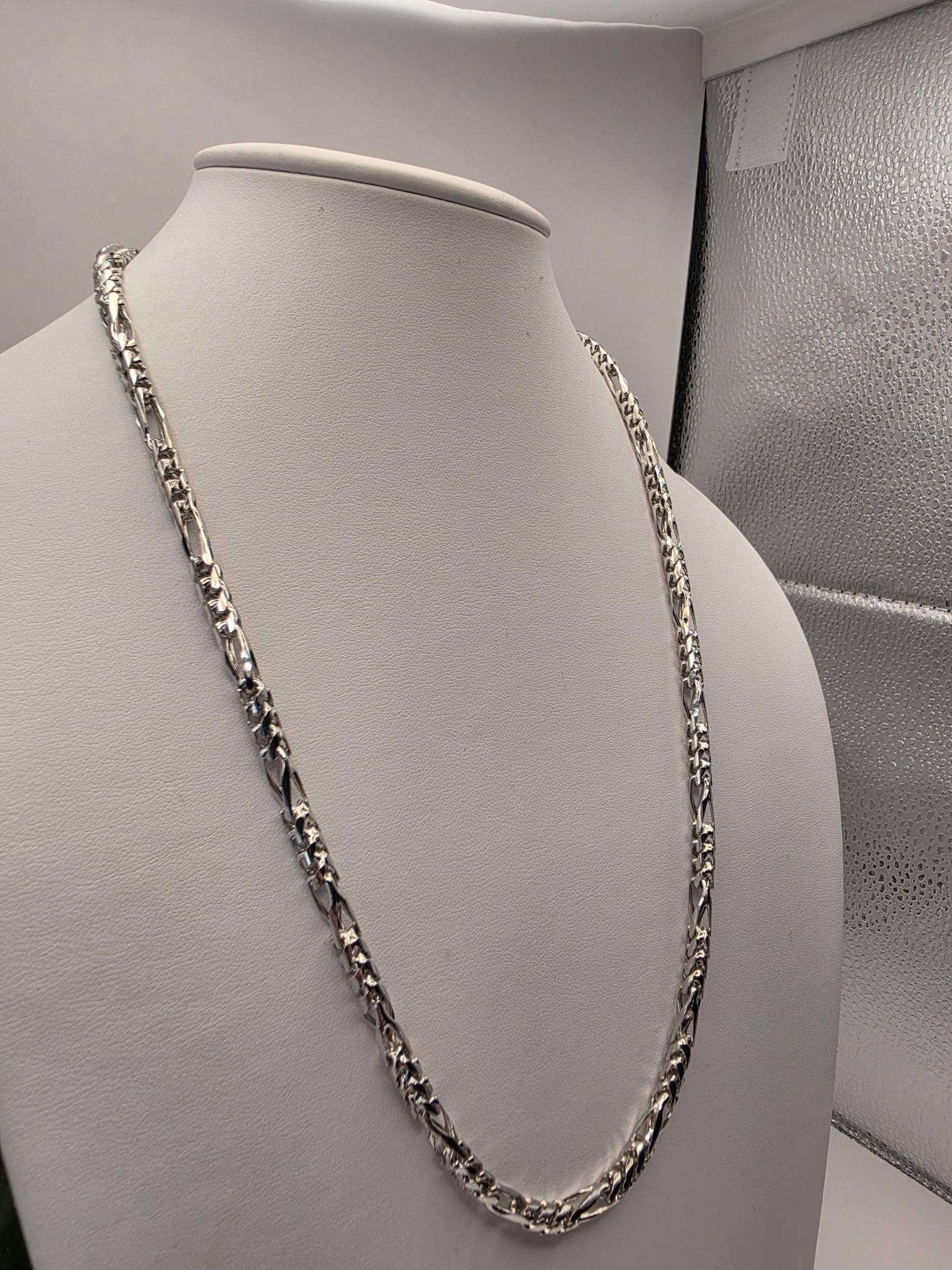 Sterling Silver Figaro Chain Necklace — 5mm 24 Inch Heavy 925