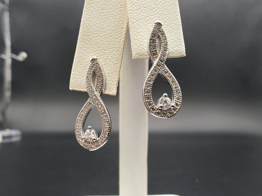 Sterling Silver Infinity Drop Earrings with CZ Accents 1 Inch
