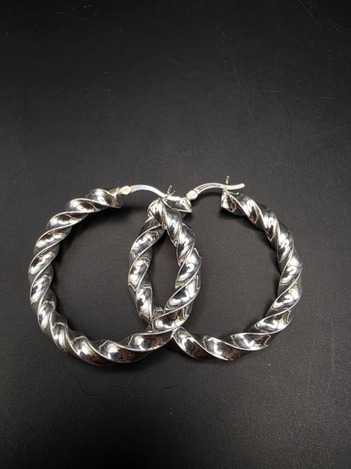 Sterling Silver Twisted Rope Hoop Earrings 1.625 Inch