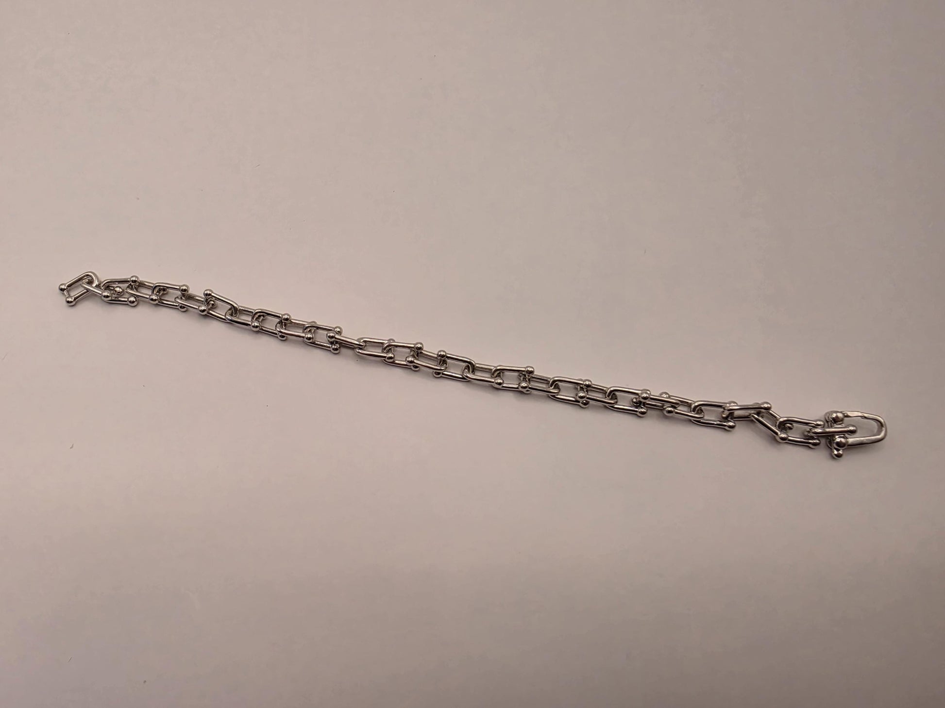 Sterling Silver Rectangle Link Chain Bracelet with Ball Connectors 8 Inch