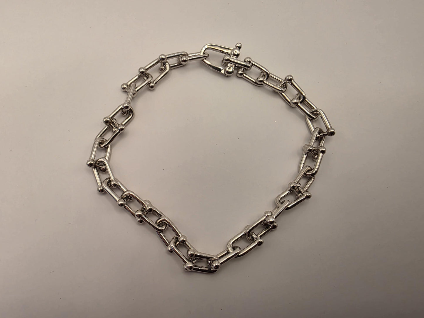 Sterling Silver Rectangle Link Chain Bracelet with Ball Connectors 8 Inch