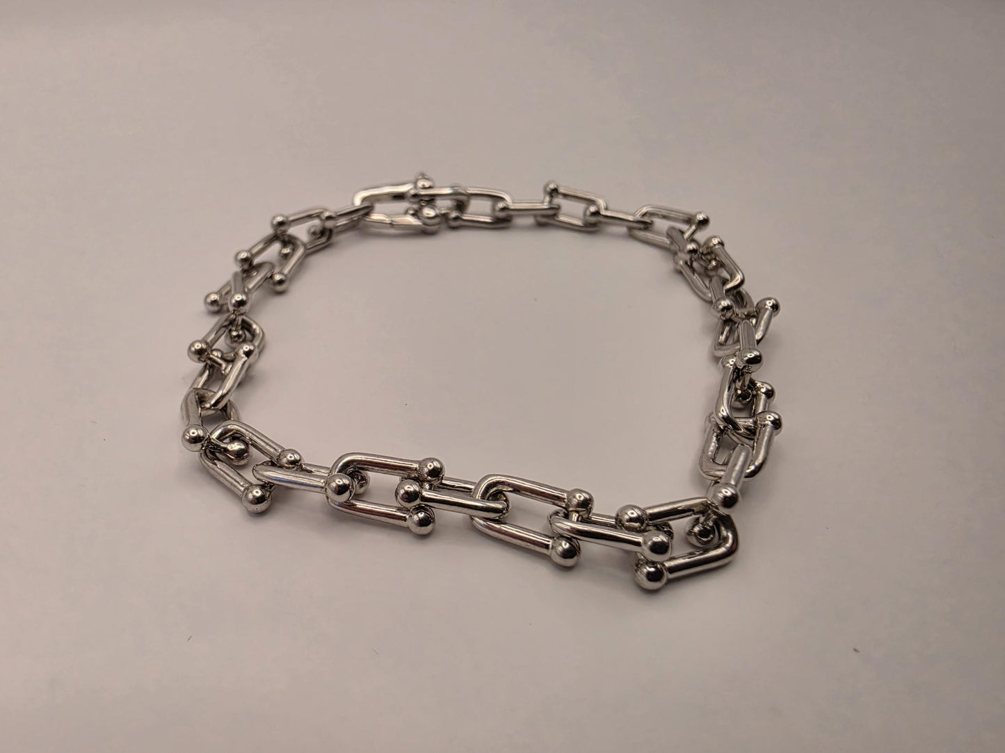 Sterling Silver Rectangle Link Chain Bracelet with Ball Connectors 8 Inch