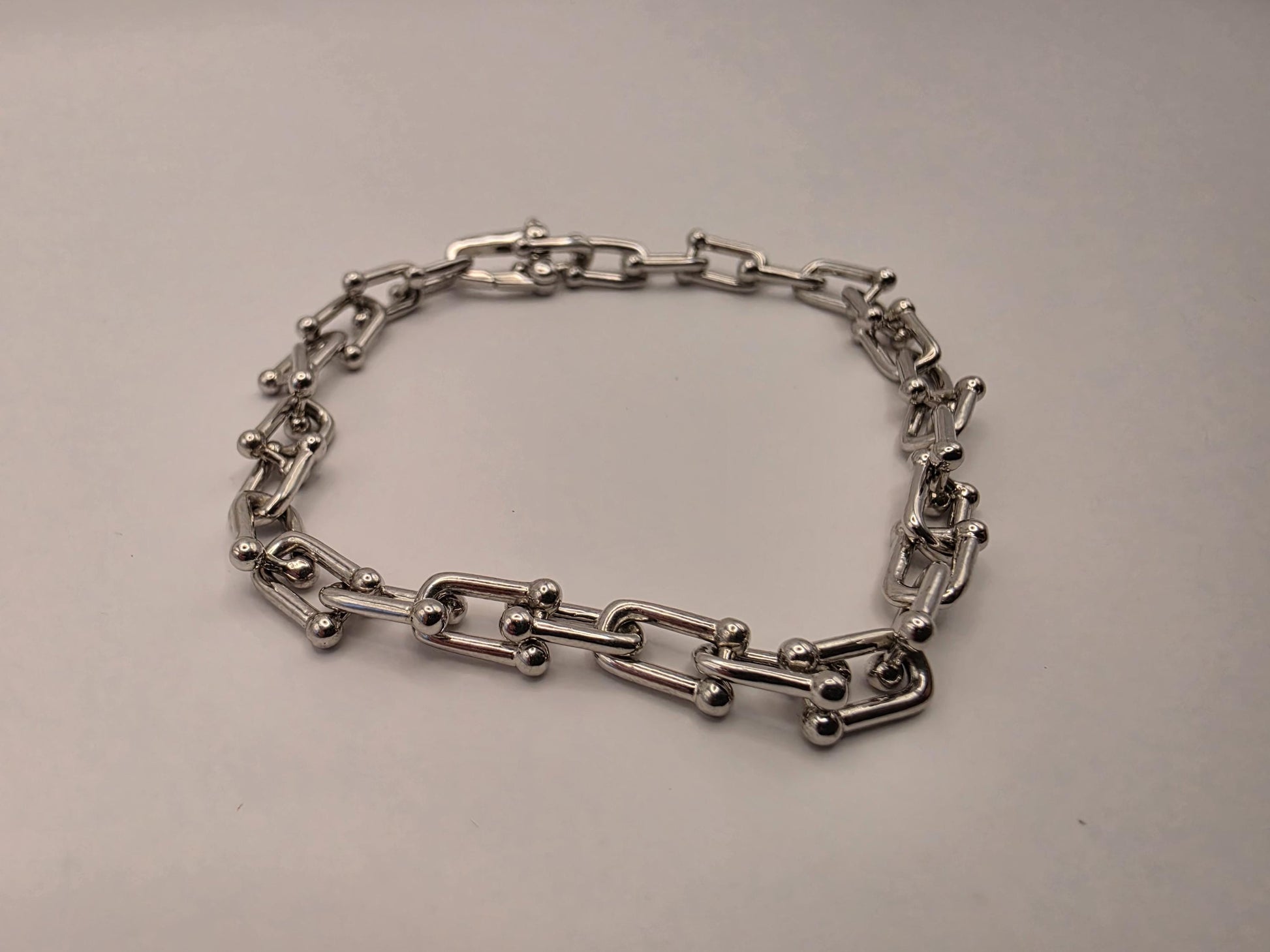 Sterling Silver Rectangle Link Chain Bracelet with Ball Connectors 8 Inch