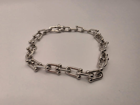 Sterling Silver Rectangle Link Chain Bracelet with Ball Connectors 8 Inch