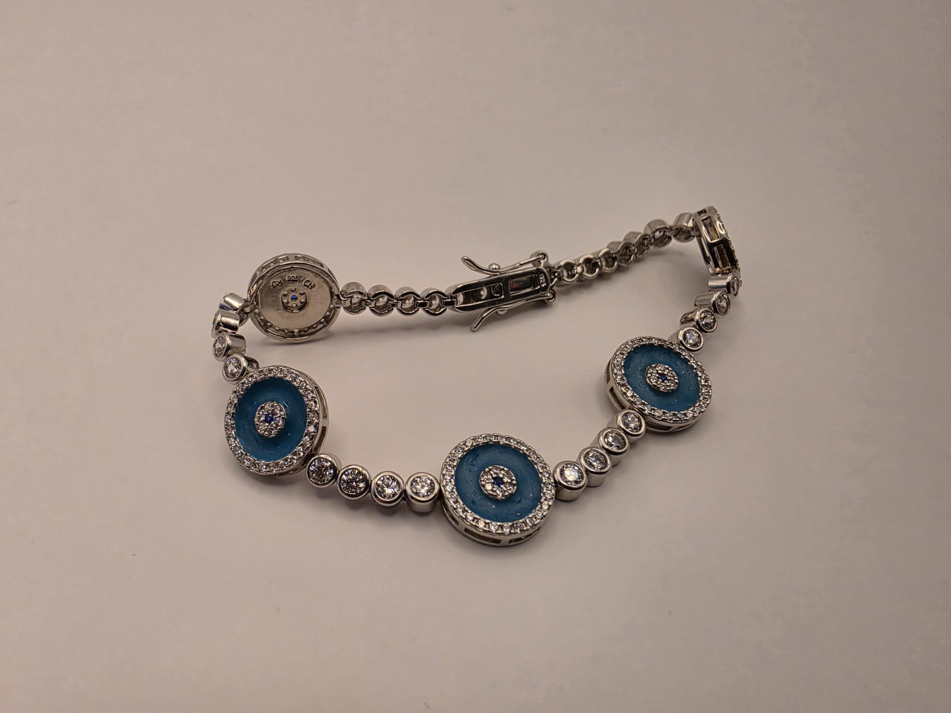 Sterling Silver Evil Eye Station Tennis Bracelet 7.5 Inch