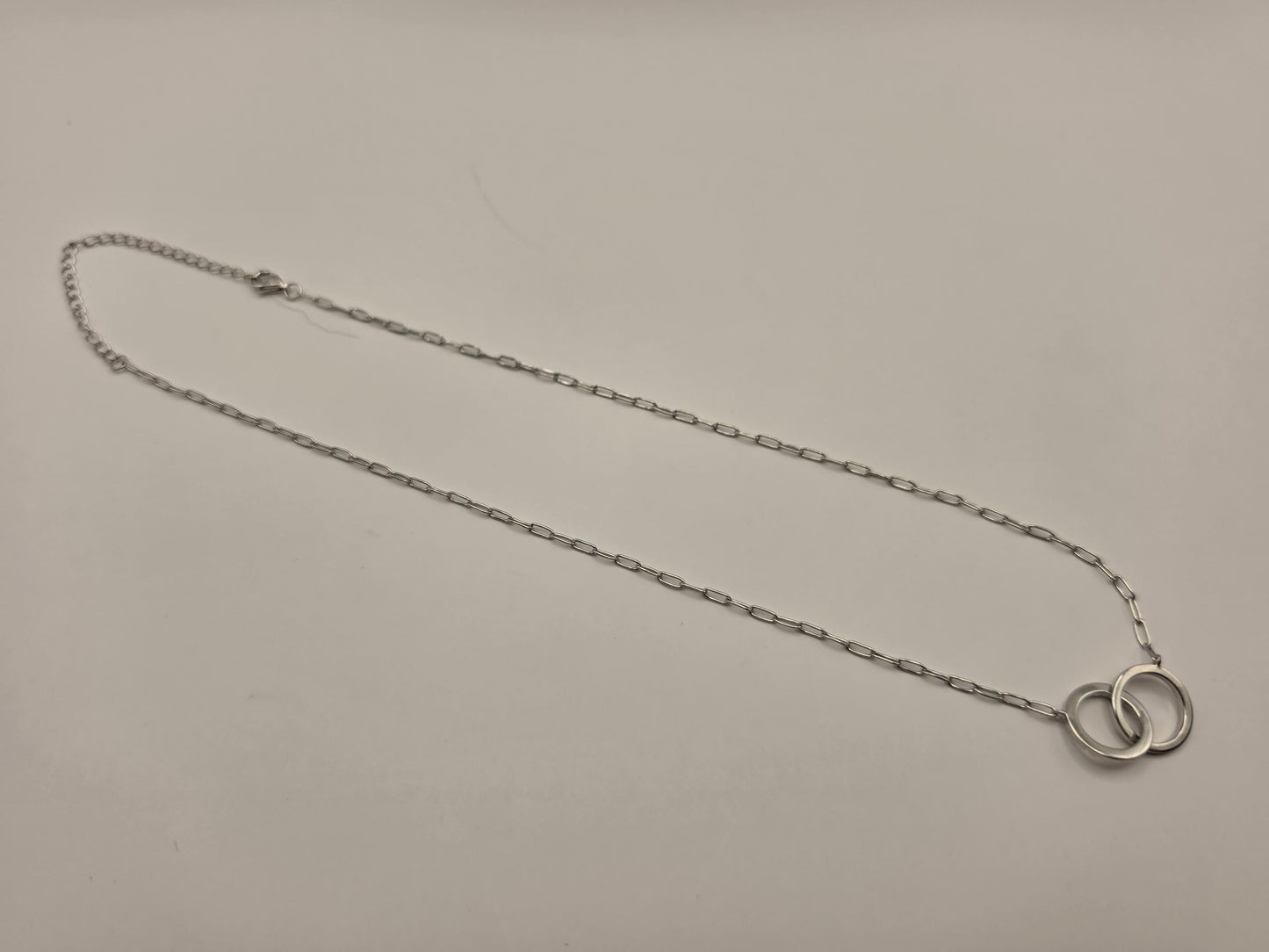 Sterling Silver Interlocking Circle Necklace, CZ Pave Double Ring Pendant 925