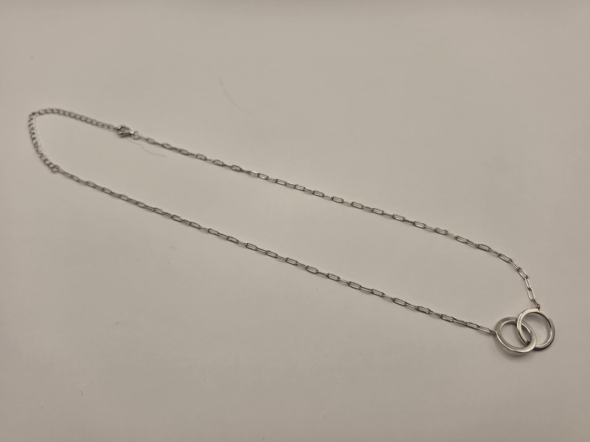 Sterling Silver Interlocking Circle Necklace, CZ Pave Double Ring Pendant 925