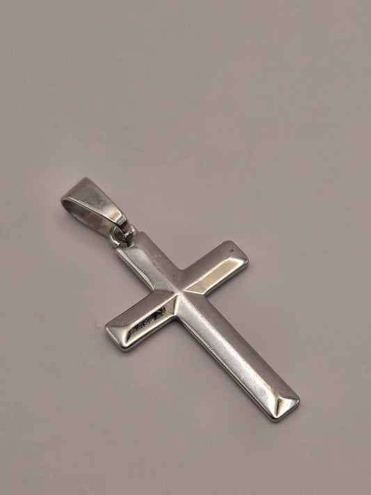 Sterling Silver Plain Cross Pendant, Flat Polished Minimalist 925
