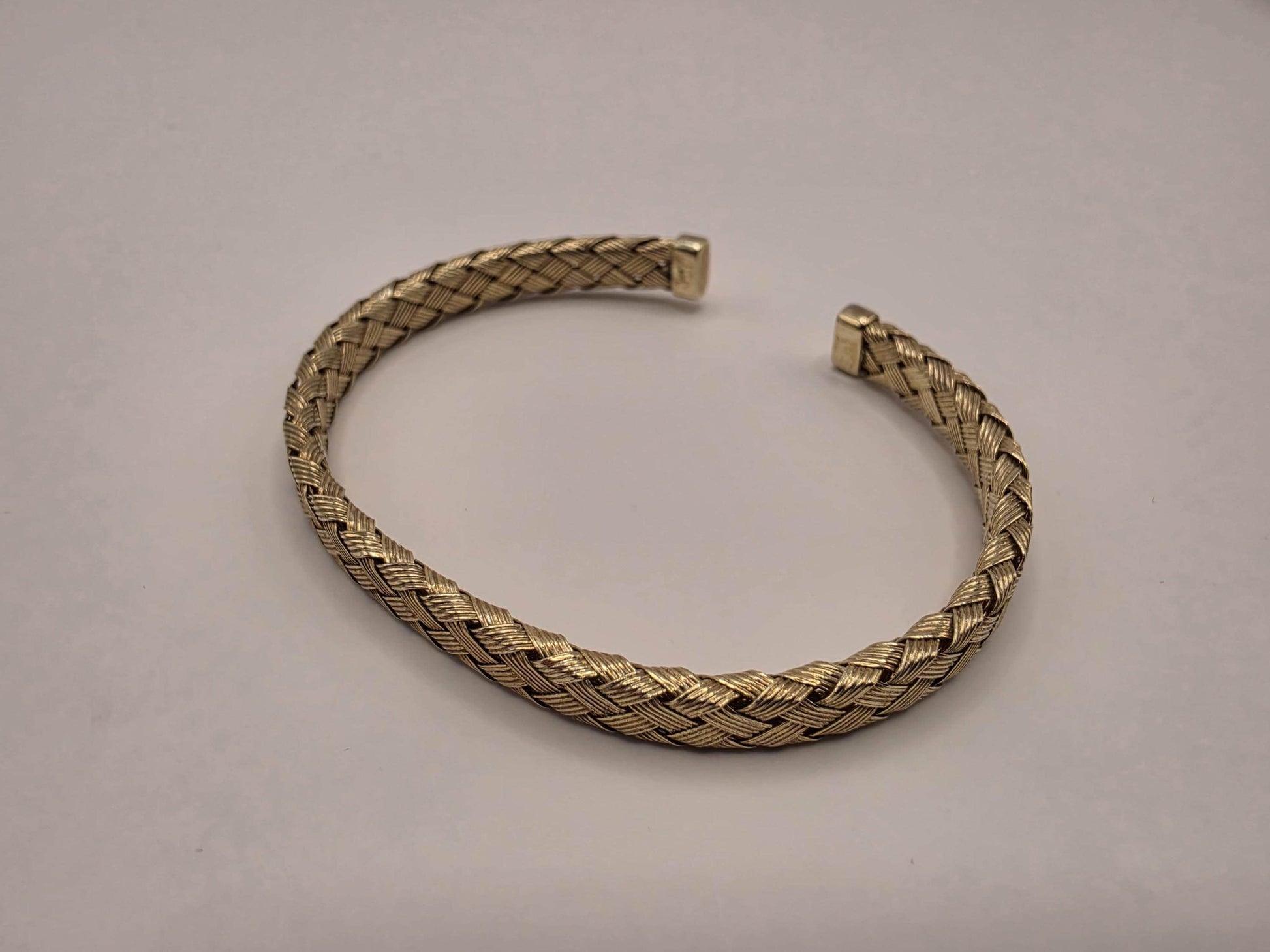 Gold Plated Braided Mesh Cuff Bracelet | 8 Inch Woven Open Bangle | Minimalist Unisex Statement Bracelet