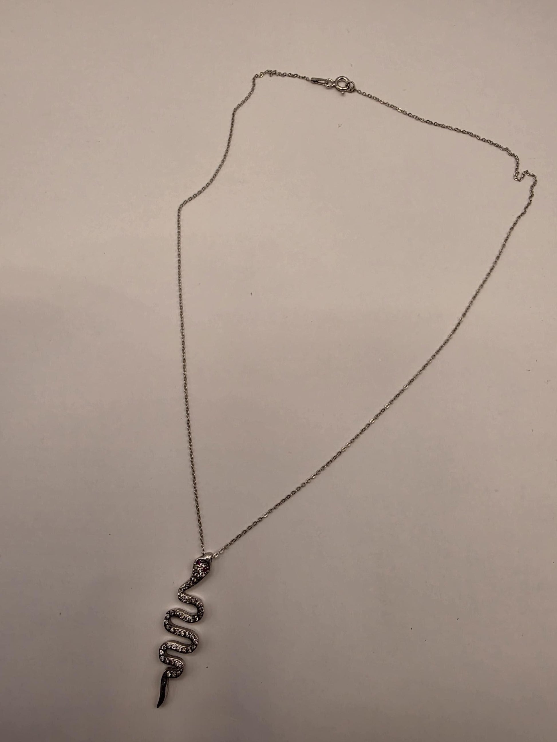 Sterling Silver CZ Snake Pendant Necklace | 925 Silver | 17 Inch