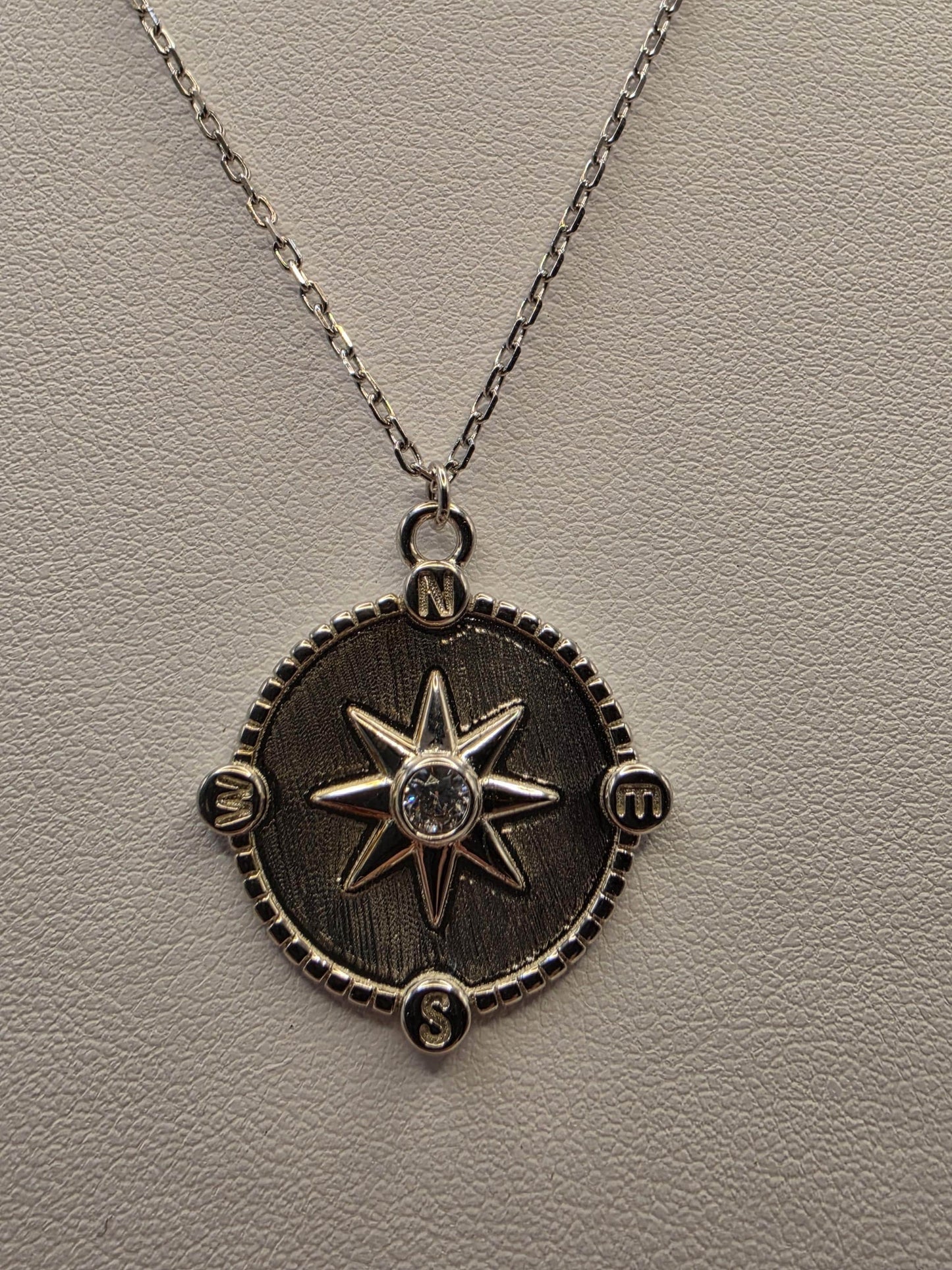 Sterling Silver Compass Star Pendant Necklace | 925 Silver | 17 Inch