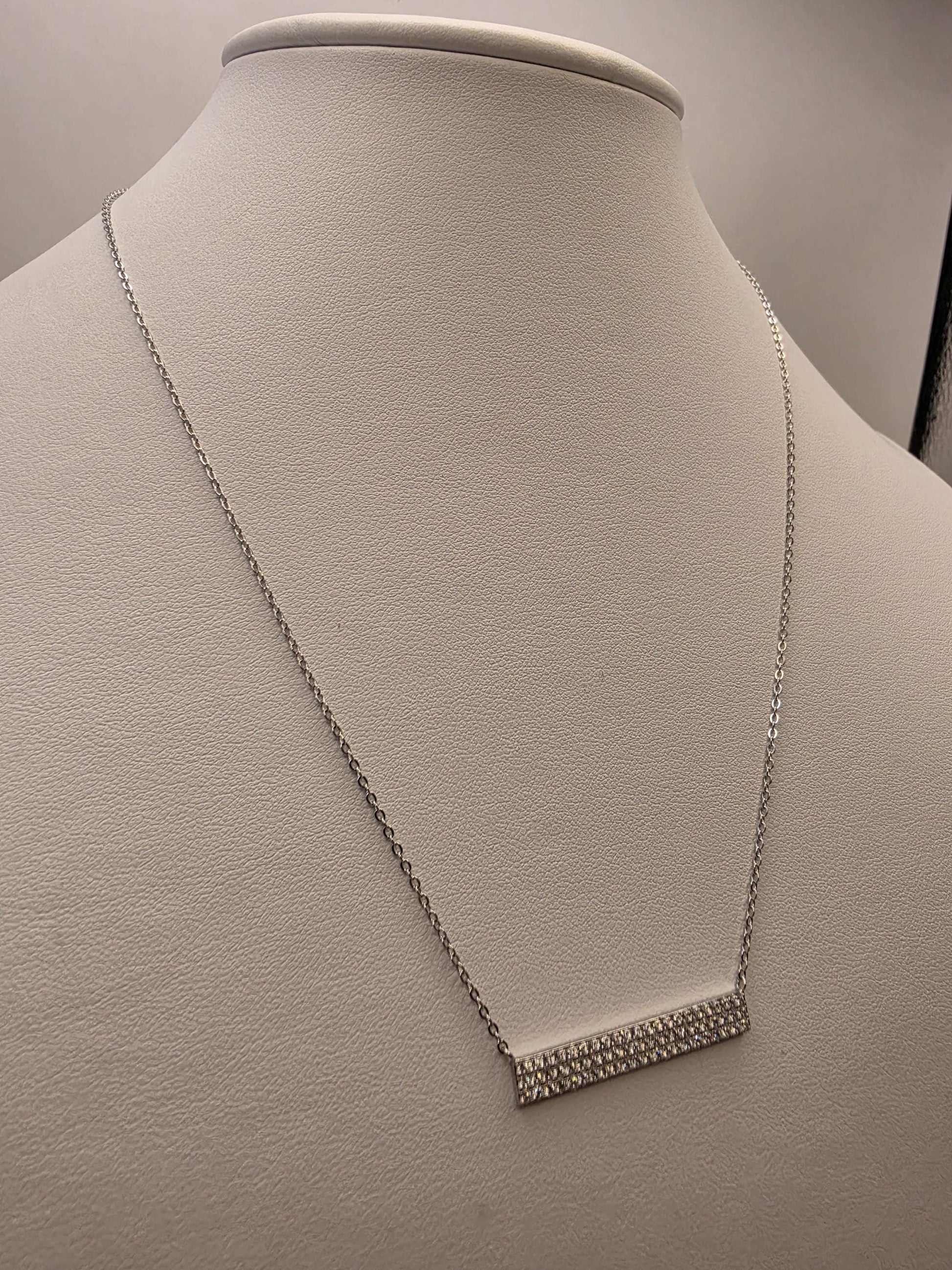 Sterling Silver CZ Bar Pendant Necklace | 925 Silver | 18 Inch