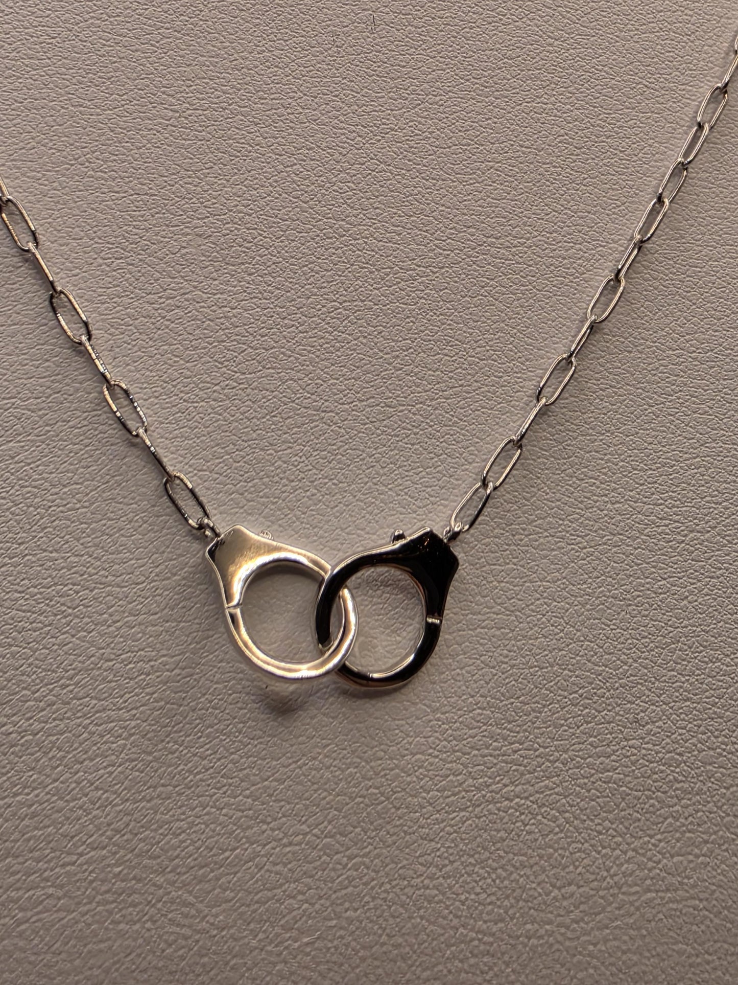 Sterling Silver Handcuff Charm Necklace | 925 Silver Paperclip Chain | 18 Inch