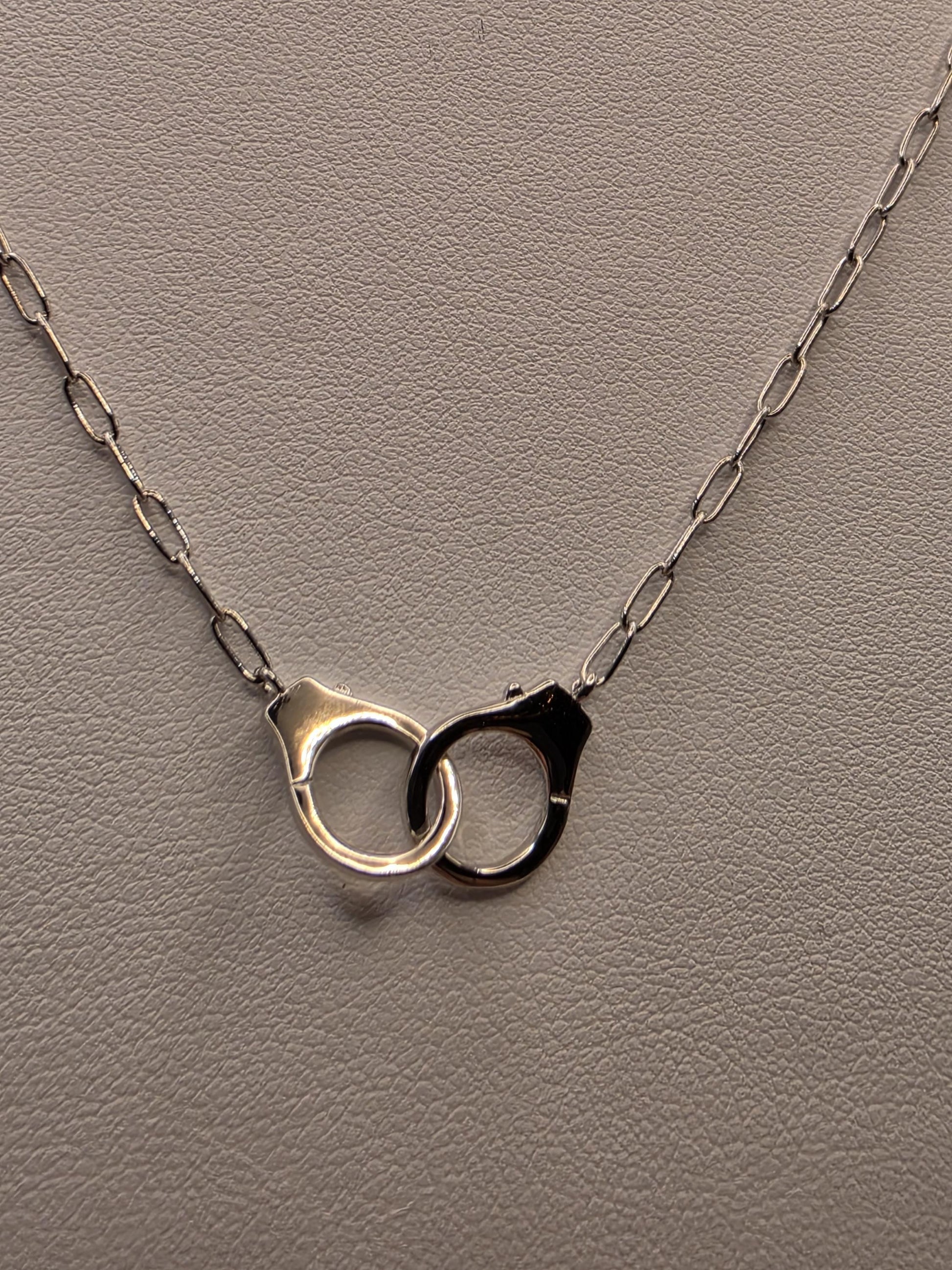 Sterling Silver Handcuff Charm Necklace | 925 Silver Paperclip Chain | 18 Inch