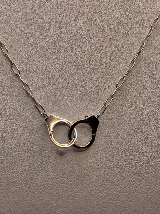 Sterling Silver Handcuff Charm Necklace | 925 Silver Paperclip Chain | 18 Inch
