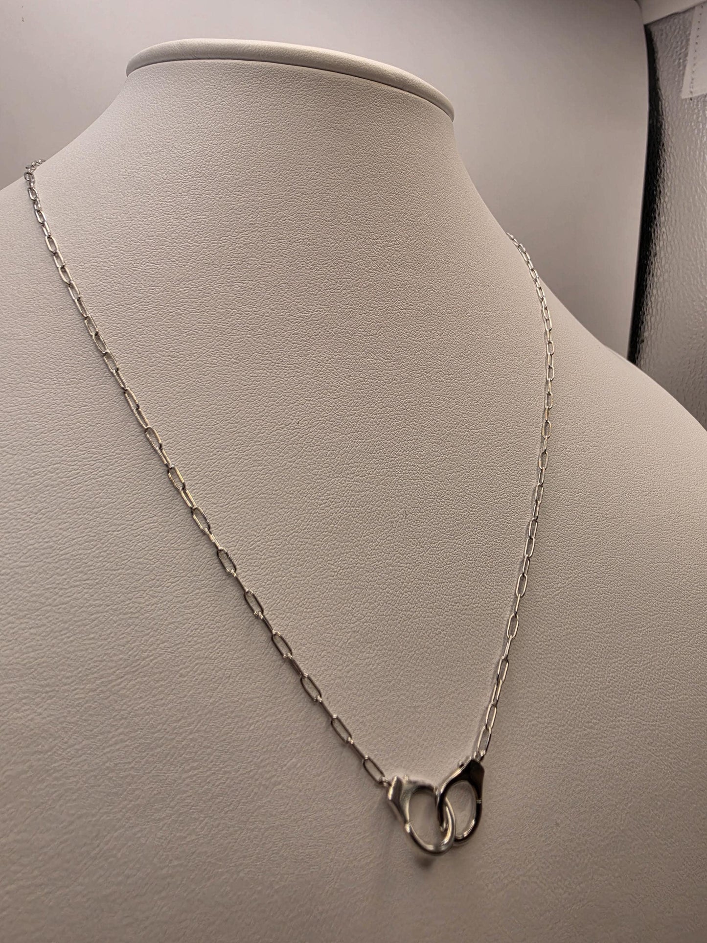 Sterling Silver Handcuff Charm Necklace | 925 Silver Paperclip Chain | 18 Inch