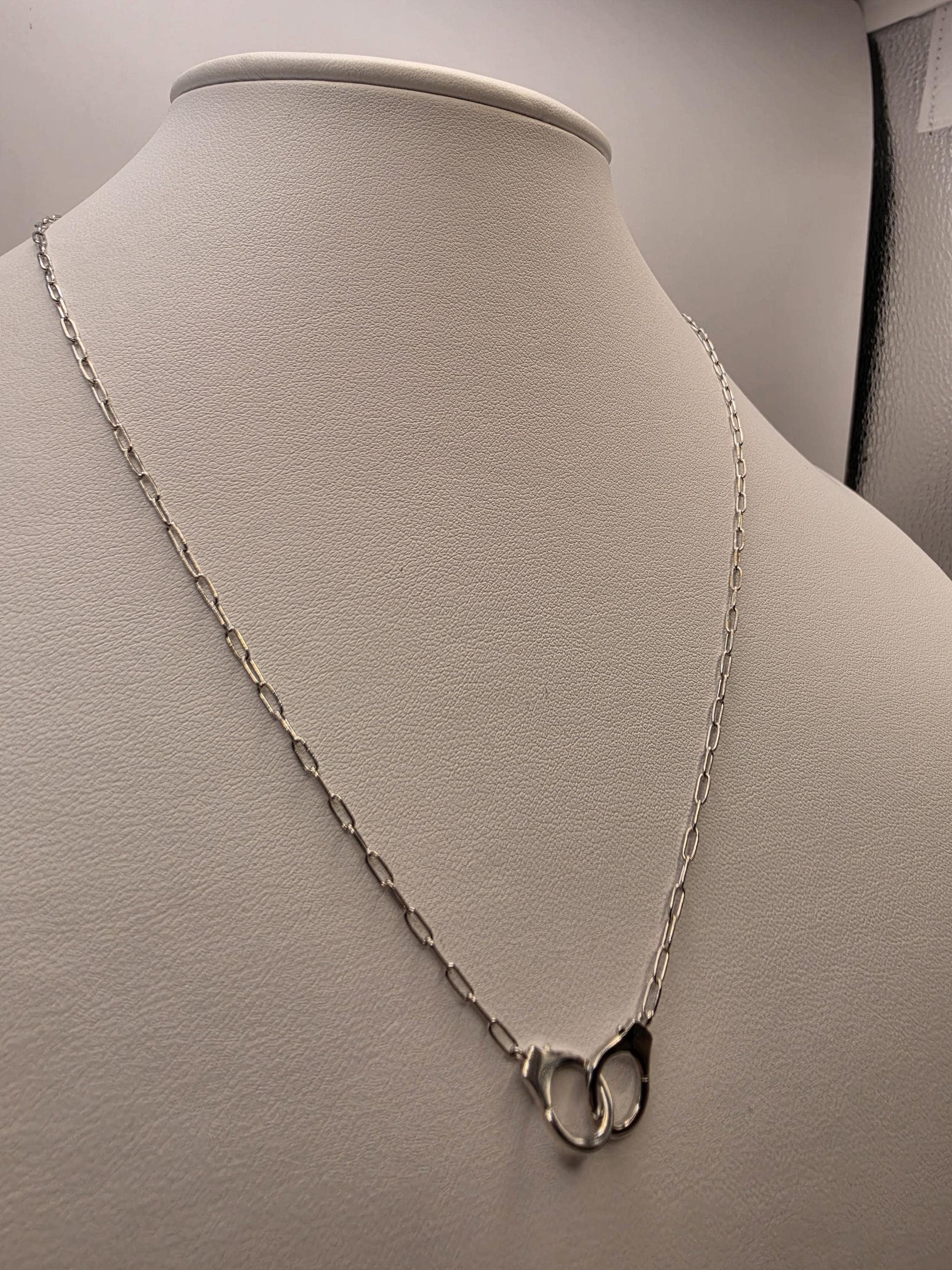 Sterling Silver Handcuff Charm Necklace | 925 Silver Paperclip Chain | 18 Inch