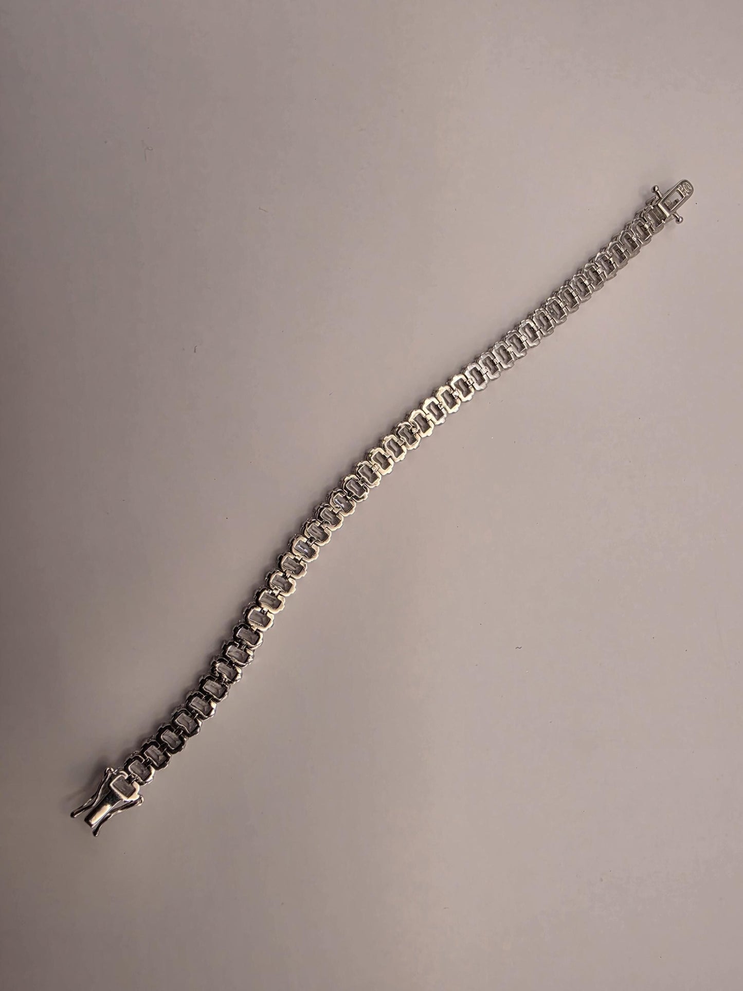 Sterling Silver Emerald Cut CZ Tennis Bracelet 7.5 Inch